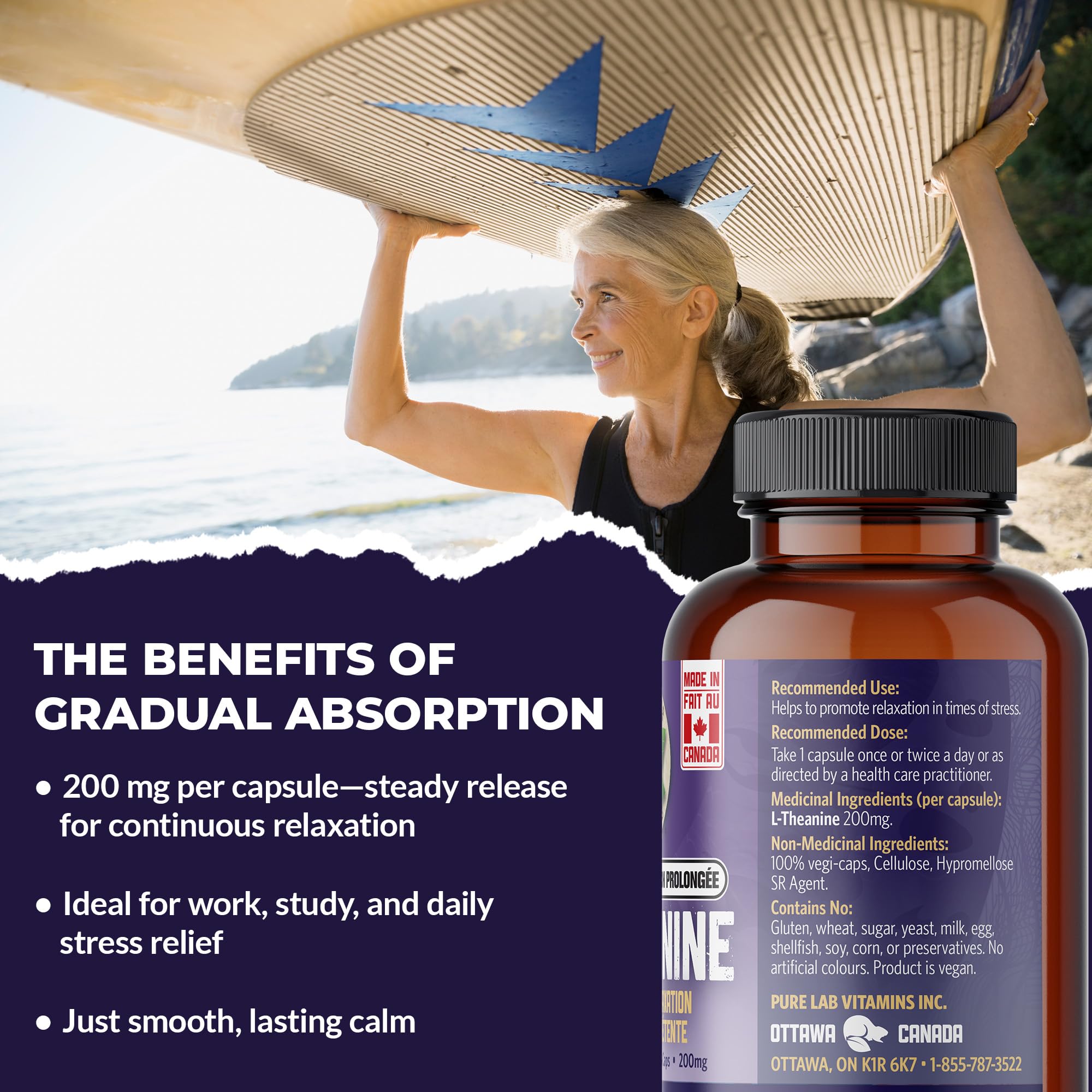 Pure Lab Vitamins | L-théanine à libération lente 200 mg