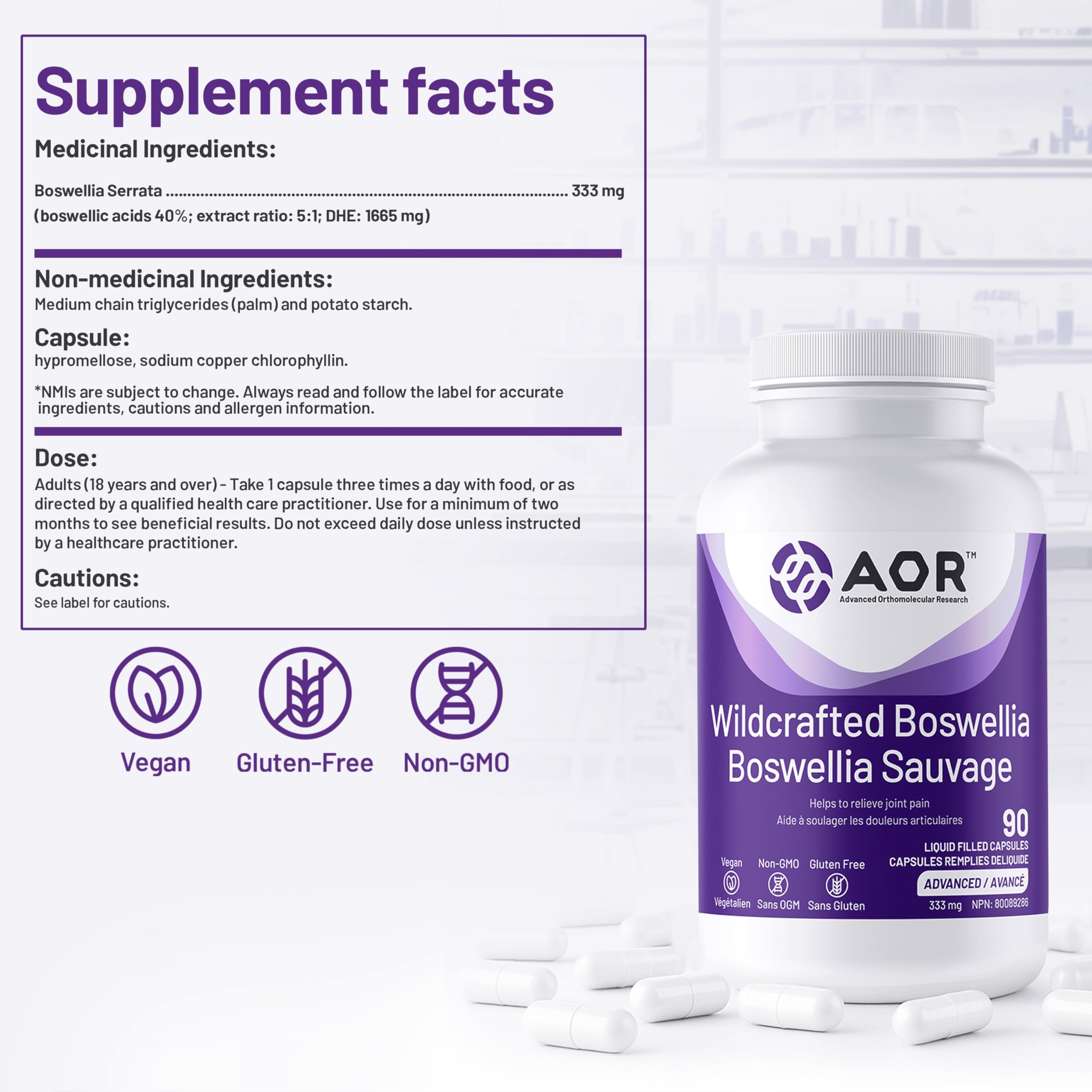 AOR Wildcrafted Boswellia Serrata 333mg 90 Liquid Capsules 30-Day Supply - Herbal Supplement for Joint Comfort & Mobility, Support Flexibility - Non-GMO, Vegan, Promote Overall Wellness and Vitality