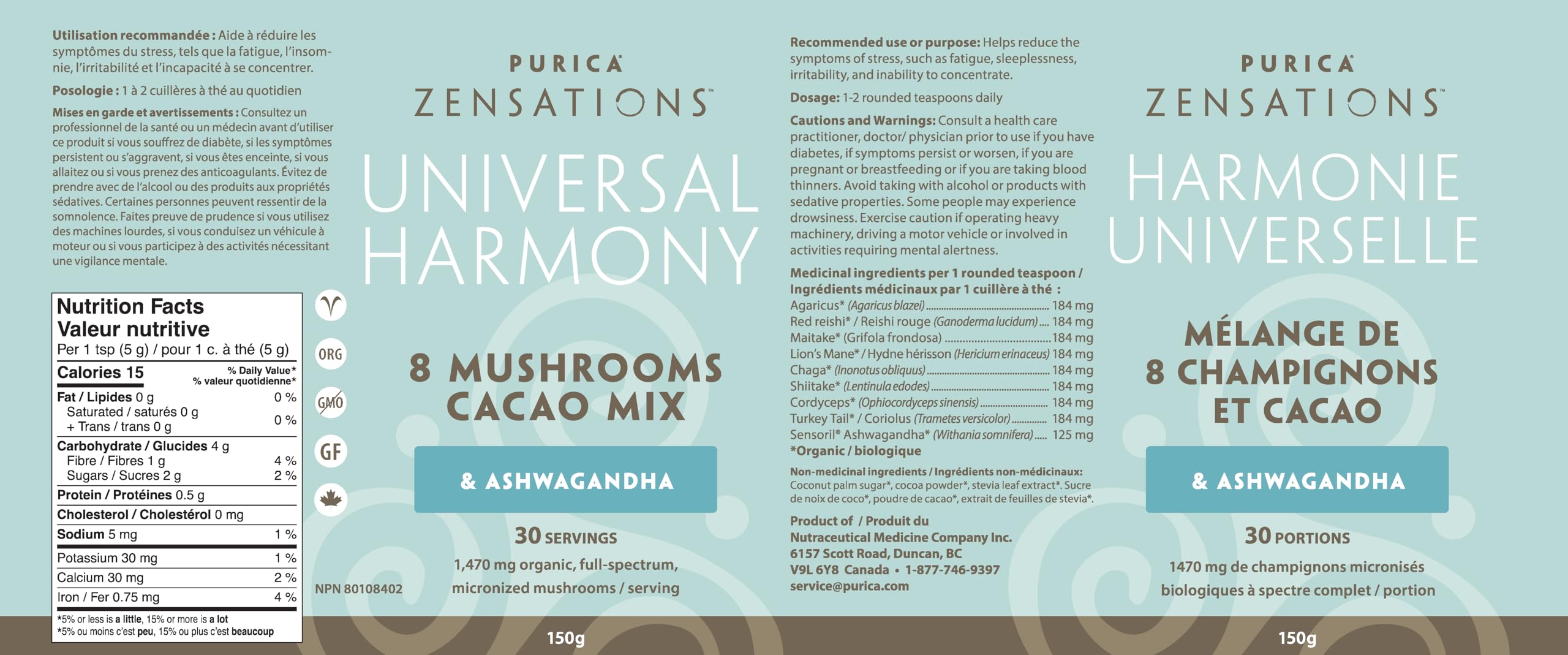 PURICA - Boisson cacao au champignon Reishi rouge Zensations - 150 g