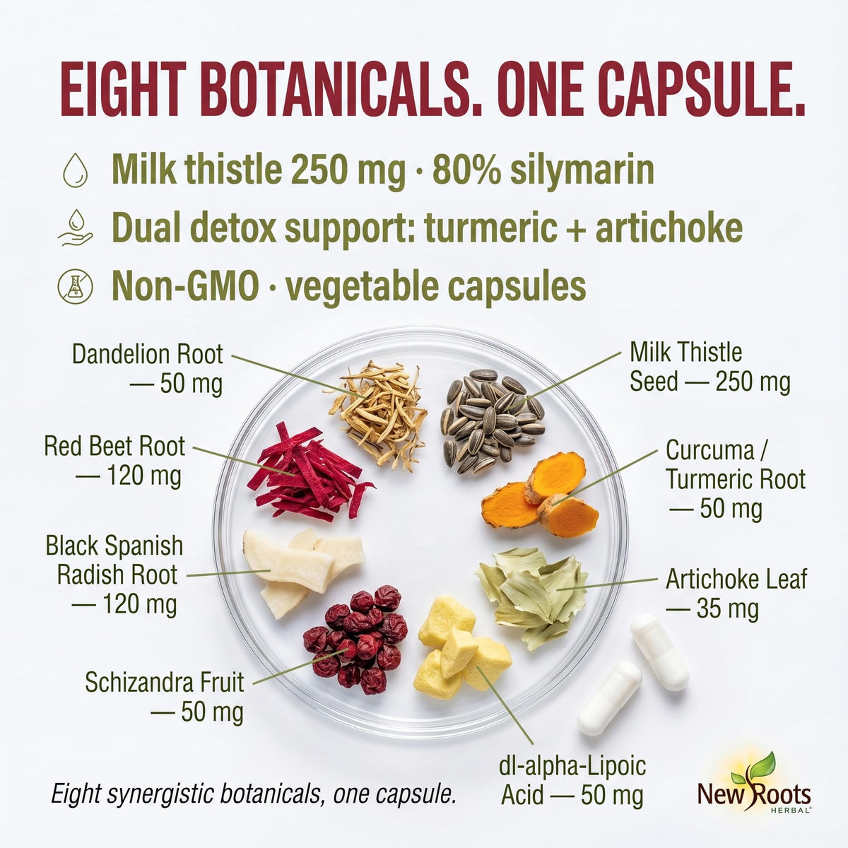 New Roots Herbal Milk Thistle Supplement, Alpha Lipoic Acid, 45 Capsules