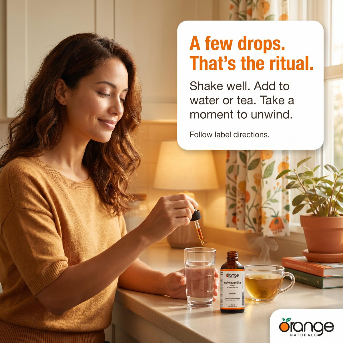 Orange Naturals Ashwagandha Tincture Organic 100ml Liquid Drops for Calm Focus, Nervous System Balance & Restful Sleep – Ayurvedic Root Extract