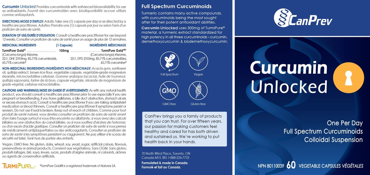 CanPrev Curcumin Unlocked, Turmeric Supplements, 22:1 Extract, 60 V Caps