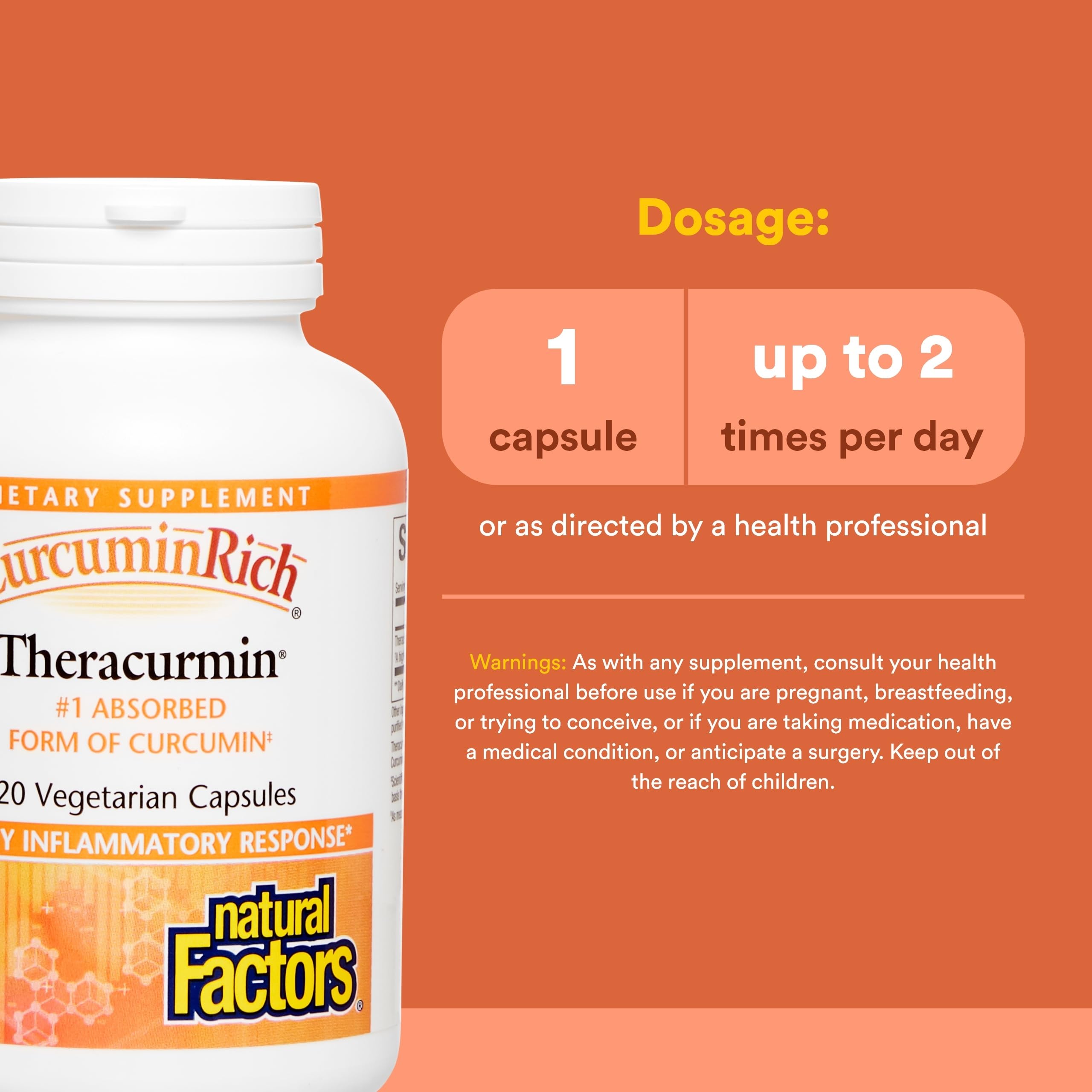 Natural Factors - CurcuminRich Theracurmin 30mg, Inflammation Support for Joints, Heart, and Circulation, 120 Vegetarian Capsules