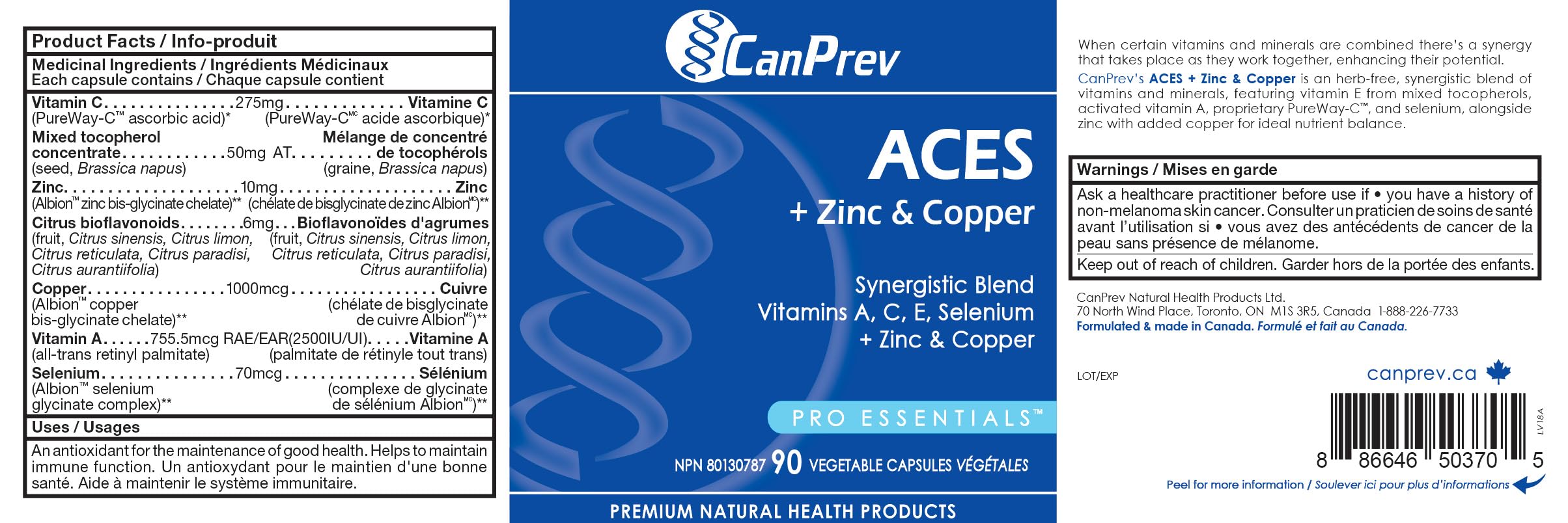 CanPrev ACES + Zinc & Copper 90 Veg Capsules, 90-Day Supply, Complete Antioxidant Blend with Vitamins A, C, E, Selenium & Zinc, Supports Skin Radiance, Energy, Cellular Vitality, Vegan and Gluten-Free