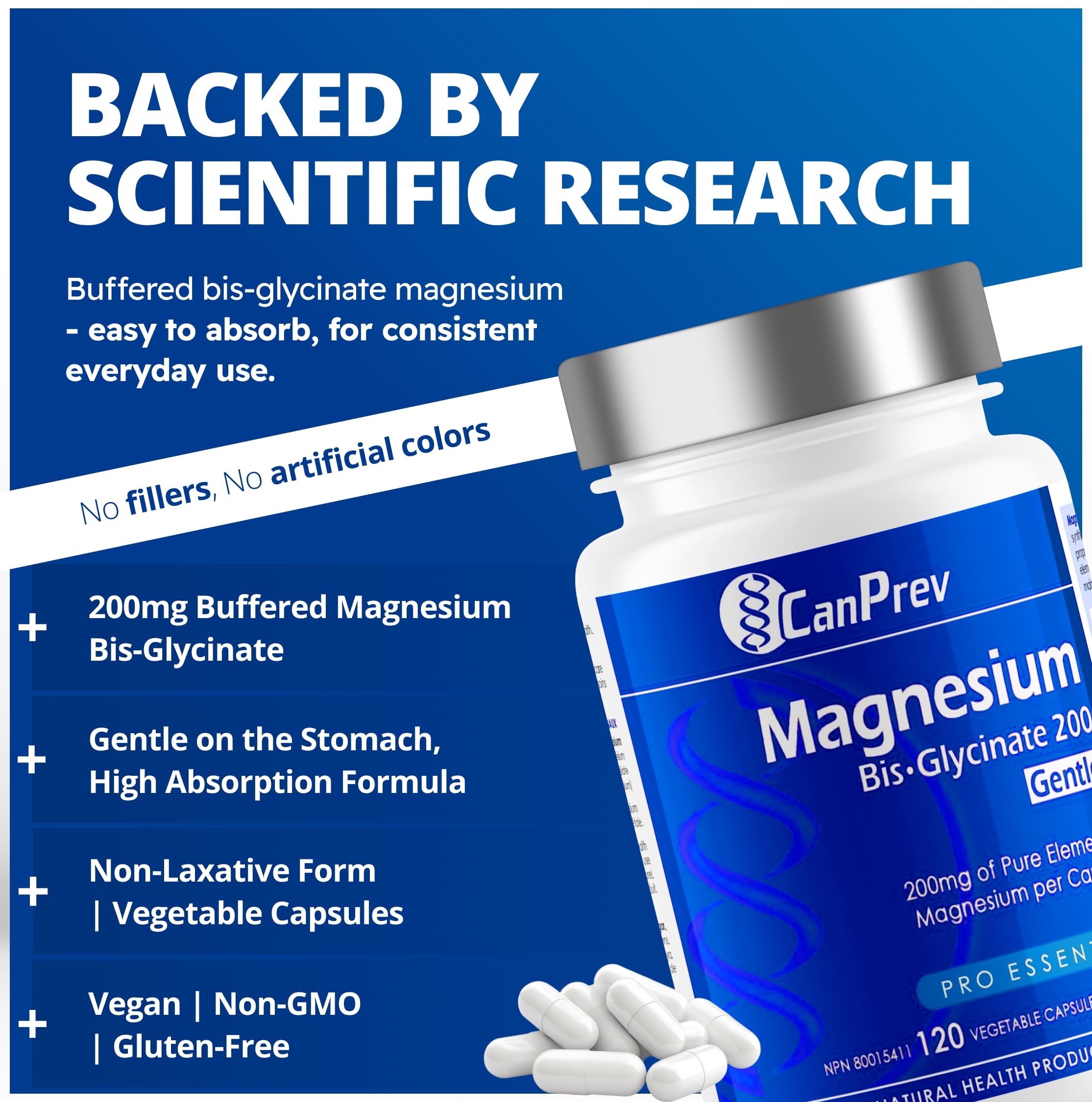 CanPrev - Bisglycinate de magnésium pur 200mg (Doux) | Supplément complexe de chélate élémentaire | Idéal pour les os, les articulations, la digestion, la constipation et un meilleur sommeil | Végétalien