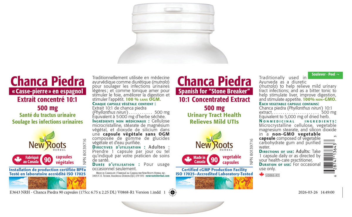 New Roots Herbal Chanca Piedra, 90 Plant-Based Capsules, 90 Day Supply for Optimal Urinary Tract Health and Digestion Support