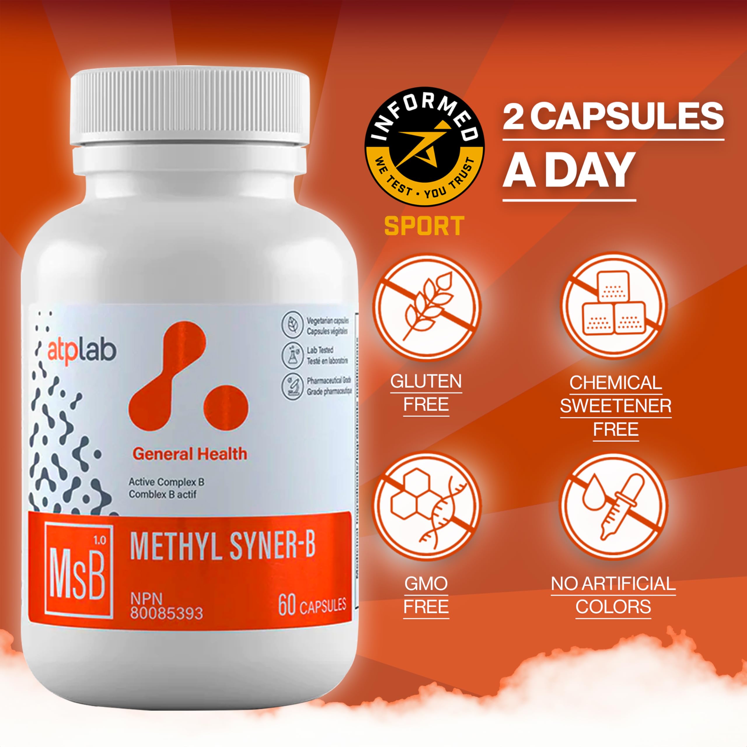 ATP LAB - Methyl Syner-B Complexe de Vitamines B 60 Capsules 30 Jours d'Approvisionnement - Vitamines B Méthylées - Suppléments Cérébraux pour la Mémoire et la Concentration - Vitamine B Méthylée