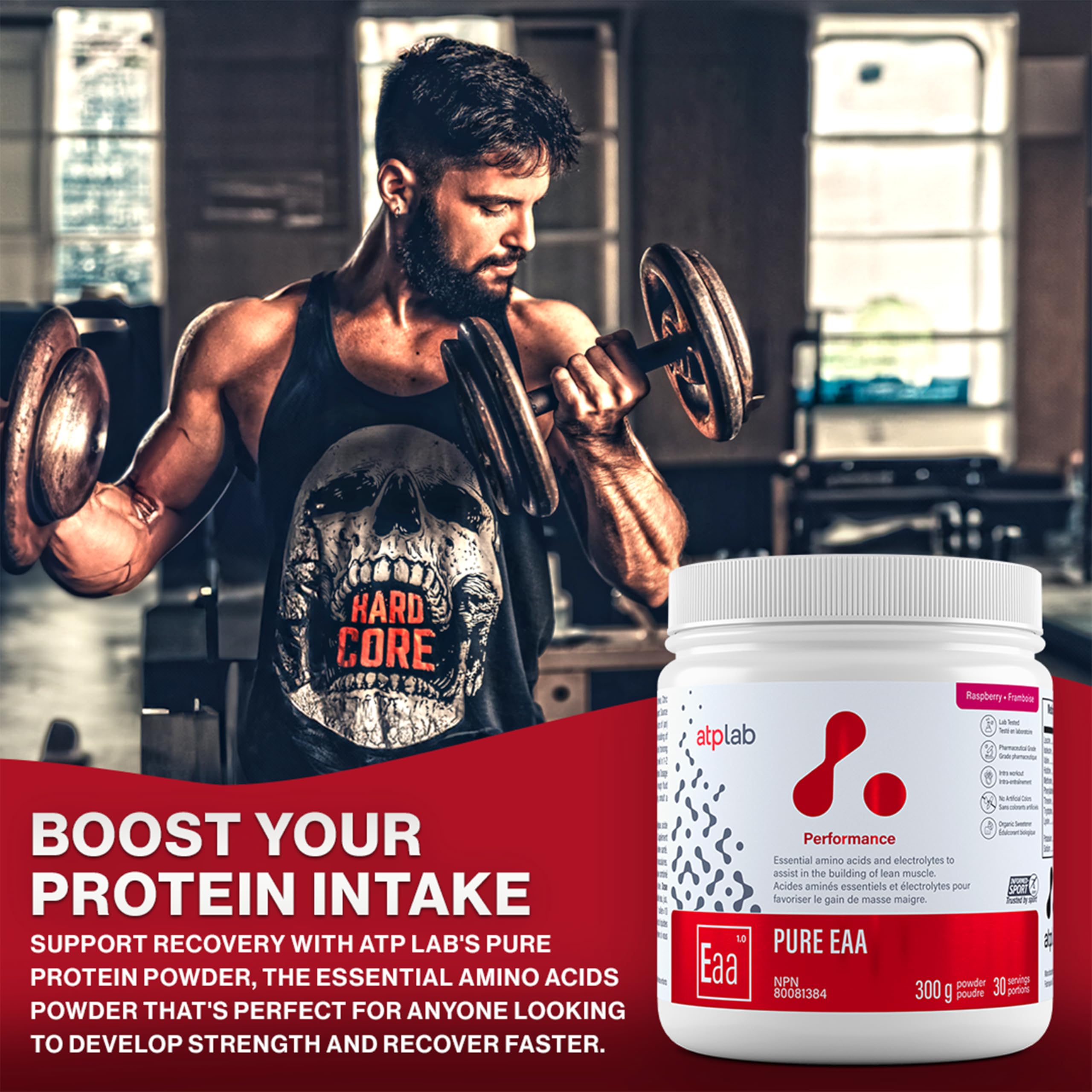 ATP LAB - Pure EAA en Poudre 300g (Saveur Framboise) - Supplément EAA - Poudre d'Acides Aminés Essentiels - Développement Musculaire - Récupération Musculaire