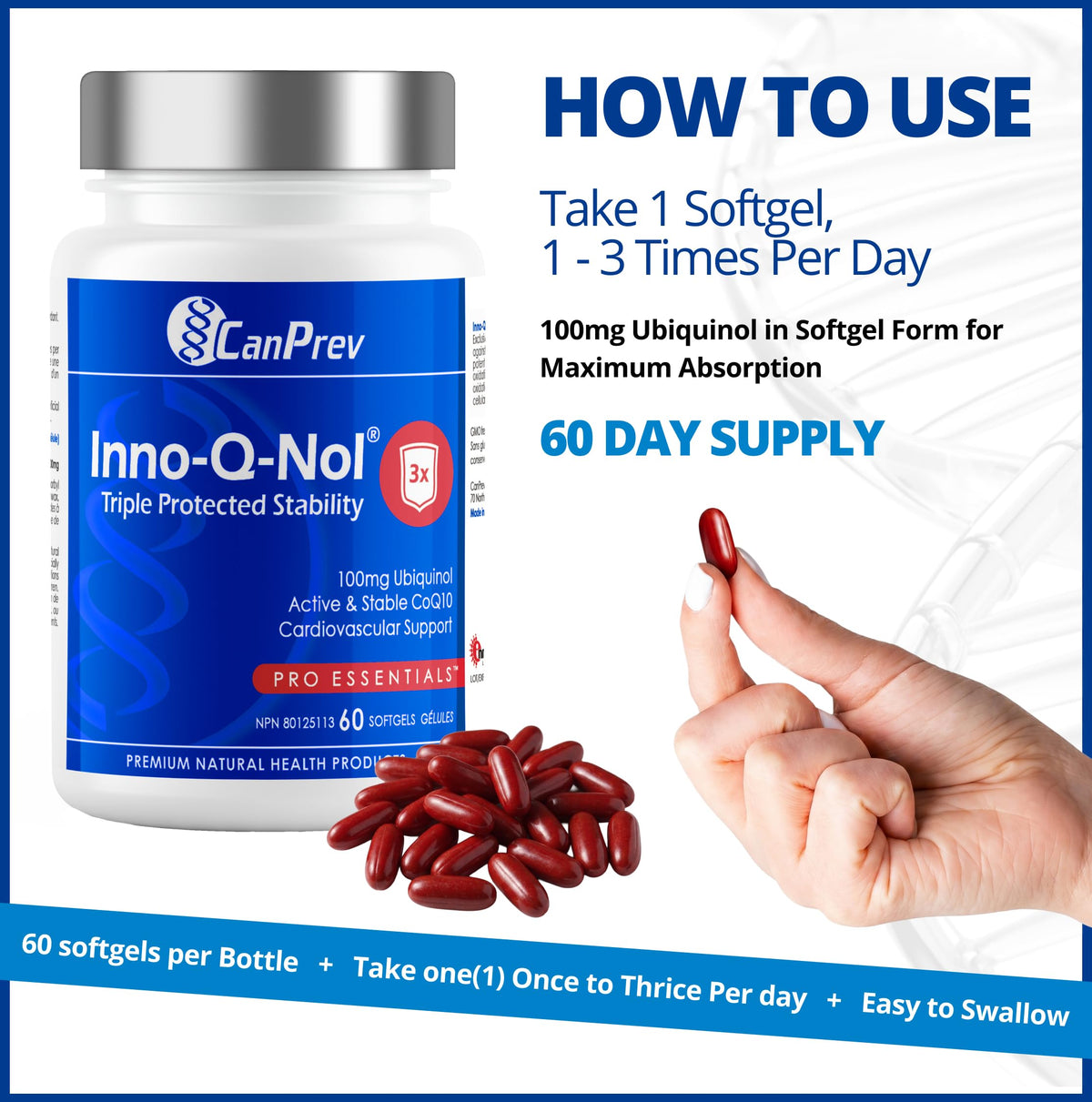 CanPrev Inno-Q-Nol CoQ10 Softgels, 100 mg Ubiquinol, 60-Day Supply