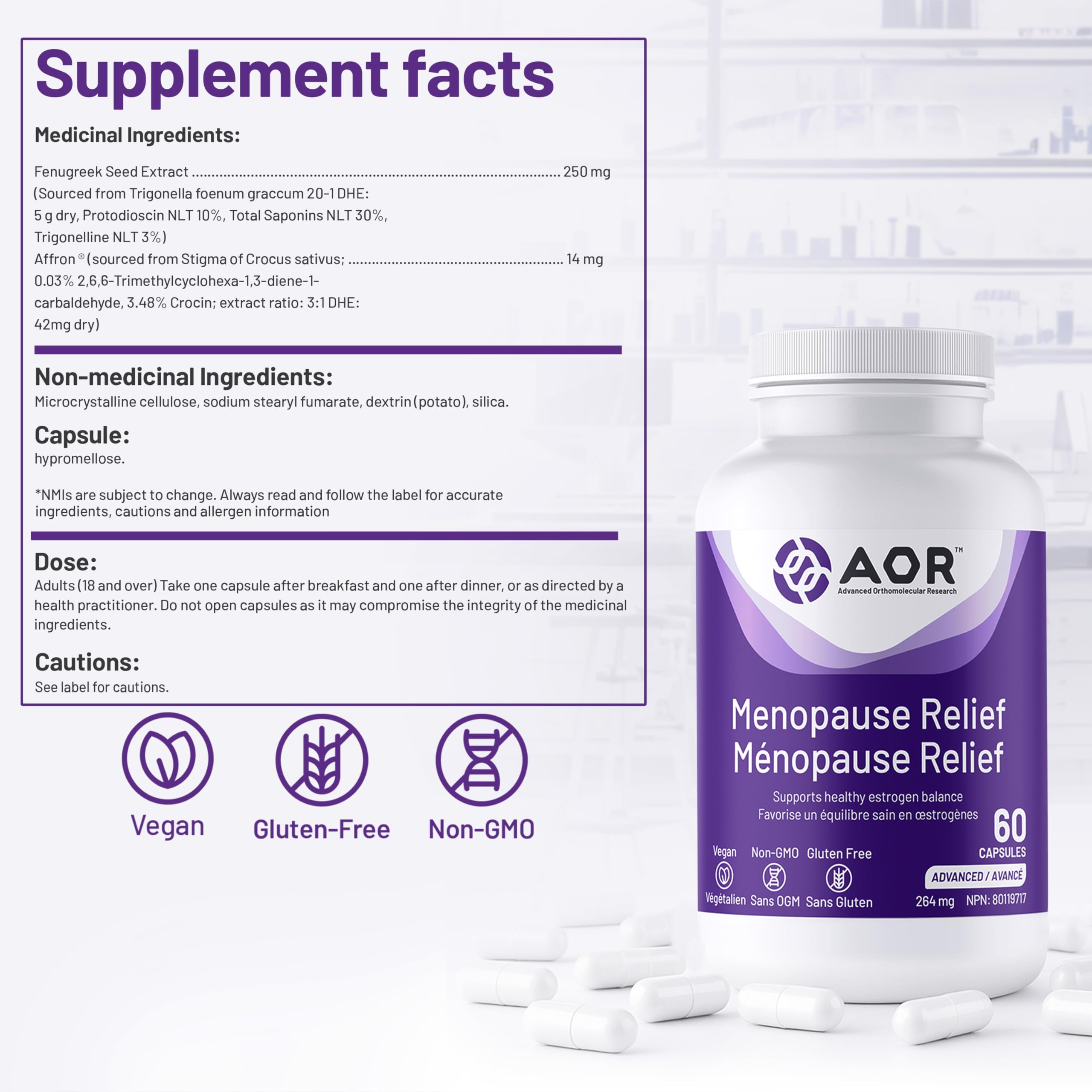 AOR - Soulagement ménopause 60 gélules – Approvisionnement 30 jours – Complément pré et post-ménopause pour femmes – Complément pour soulager l'irritabilité, les bouffées de chaleur et les sueurs nocturnes – Soutien ménopause Équilibre hormonal