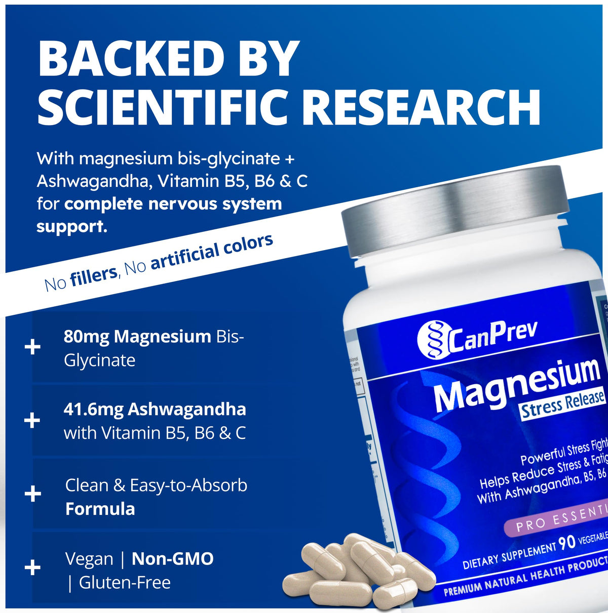 CanPrev Magnesium Ashwagandha Capsules, Vegan, 90 Capsules, 30 Day Supply