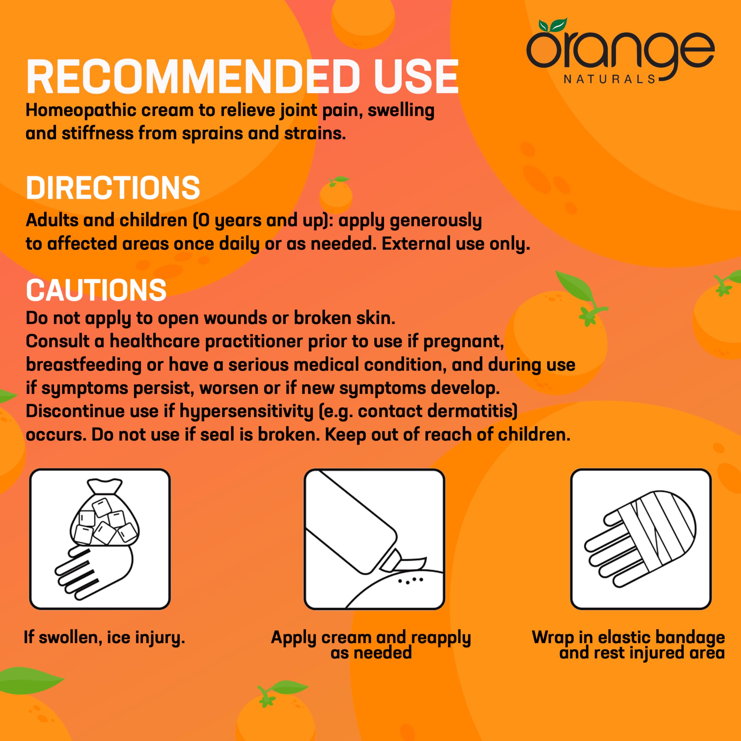 Orange Naturals Crème Douleur Articulaire à l'arnica, 50g – Soulagement apaisant pour les tensions musculaires, les contusions, les gonflements et les entorses, les douleurs au genou et à l'épaule – Crème non grasse pour un confort quotidien