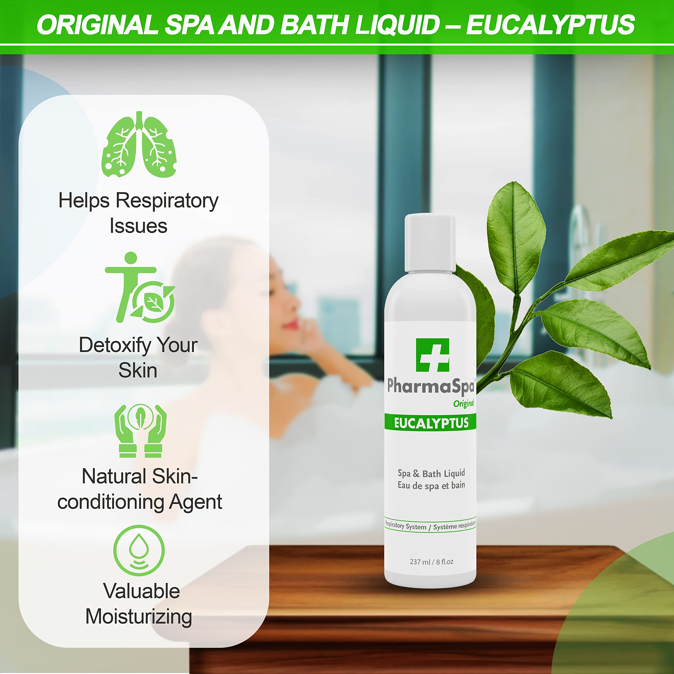 Pharmaspa Original : Liquide pour spa et bain avec extraits entièrement naturels – 237 ml/8 fl oz – Liquide d'aromathérapie pour spa – Sans gluten, sans parabènes, sans cruauté