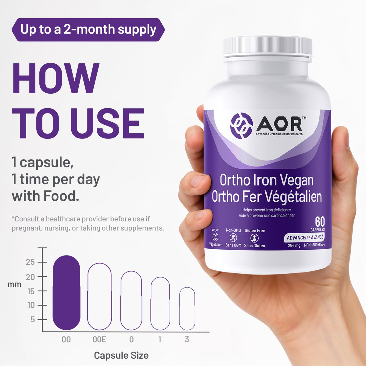 AOR Iron Supplements, Ortho Iron, 30 mg, 60 Capsules, 60 Day Supply