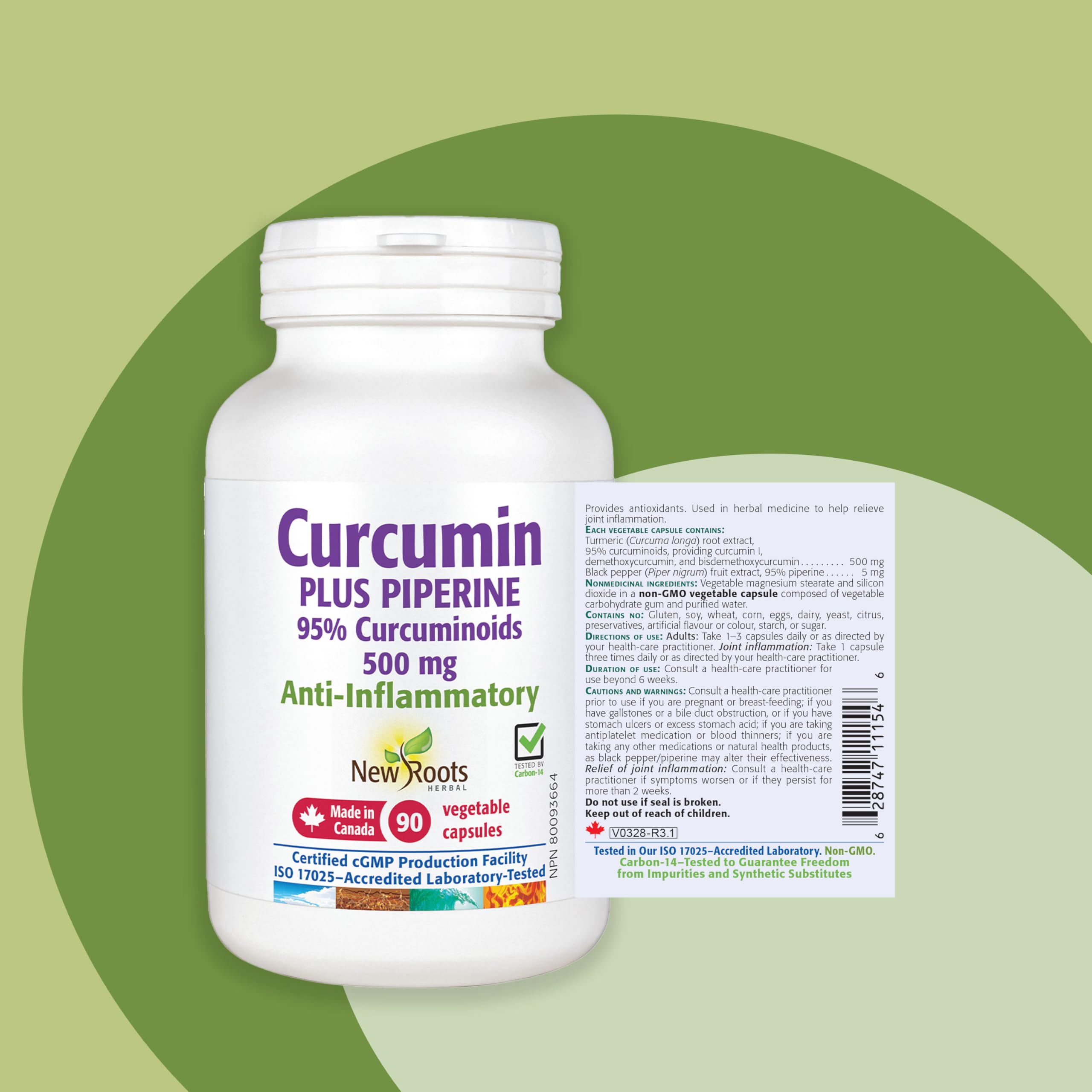 New Roots Herbal - Curcumine Plus Pipérine 500mg - 90 Capsules - 95% Curcuminoïdes - Curcumine de Curcuma 500mg - Pilules de Curcuma Suppléments Anti-inflammatoires - Curcumine de Curcuma avec Poivre Noir