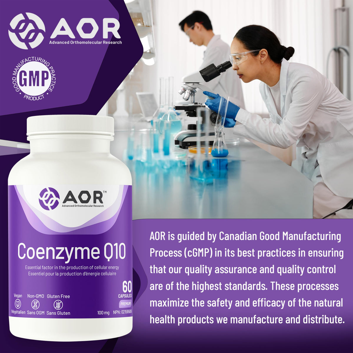 AOR CoQ10 Supplement, Coenzyme Q10, 100 mg, 60 Capsules