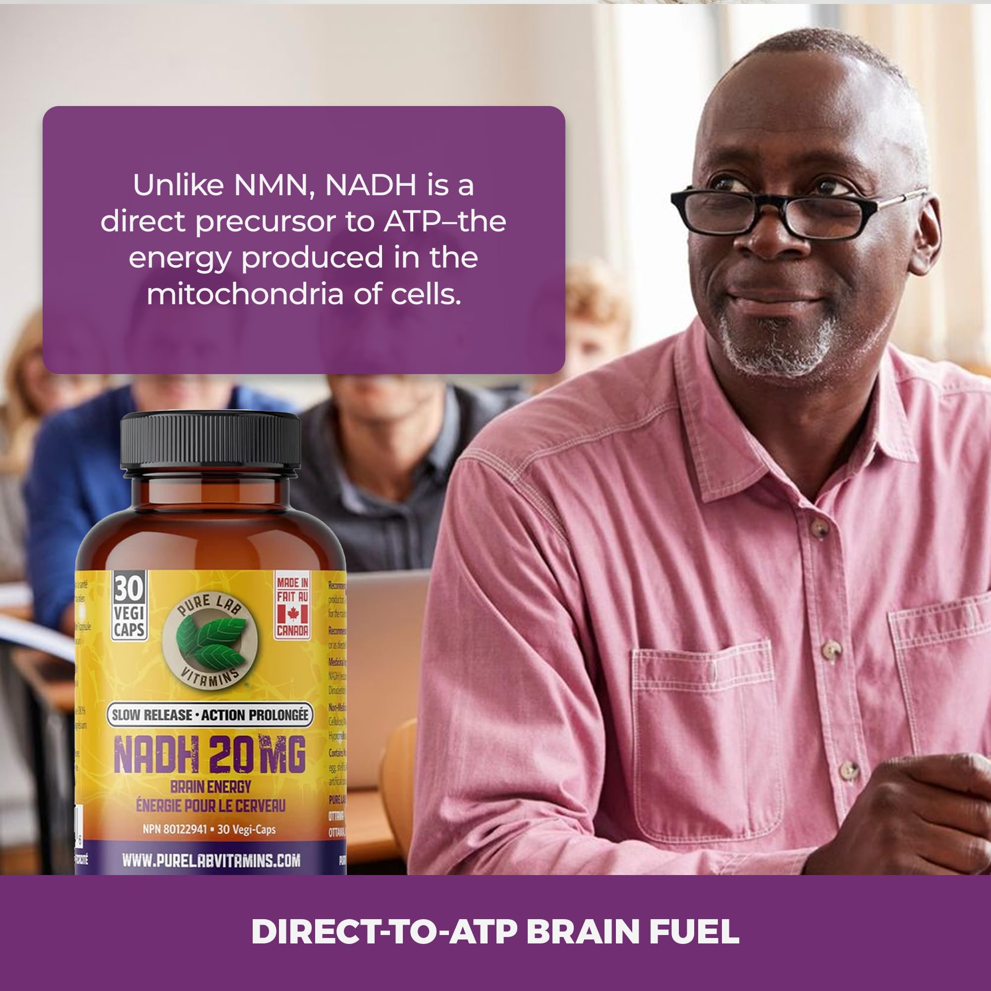 Pure Lab Vitamins - Nicotinamide Adénine Dinucléotide (NAD) + Hydrogène (H) Supplément - 20 MG