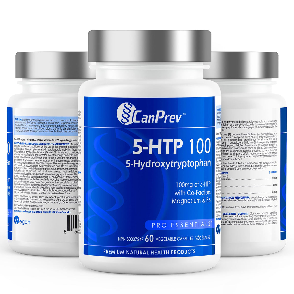 CanPrev 5-HTP Capsules, Magnesium Bisglycinate, 100 mg, 60 Veg Capsules