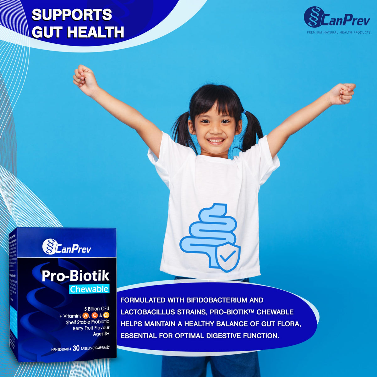 CanPrev Kids Probiotic Chewable Tablets, 5 Billion CFU, Berry, 30 Tablets