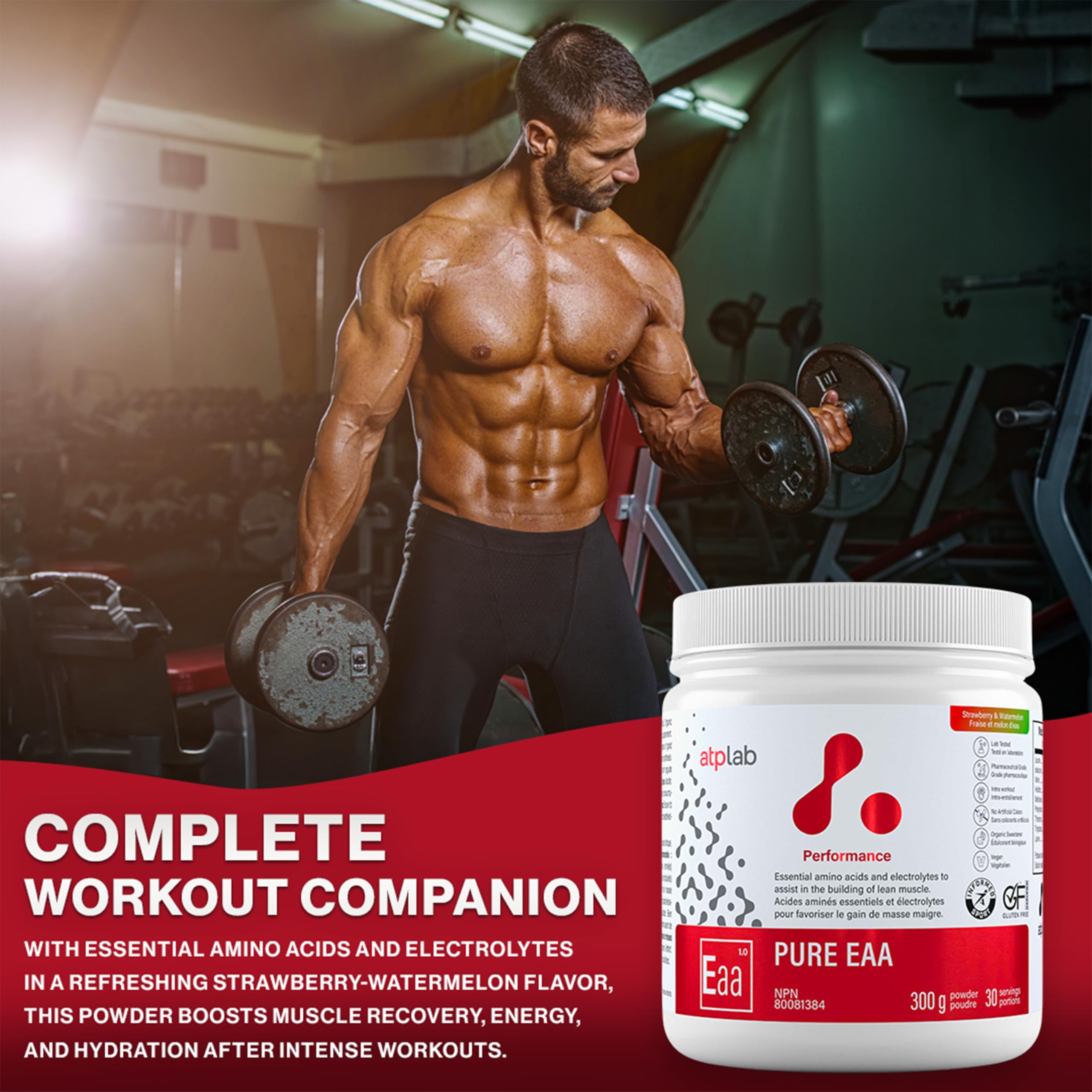 ATP LAB - Pure EAA en Poudre 300g (Saveur Framboise) - Supplément EAA - Poudre d'Acides Aminés Essentiels - Développement Musculaire - Récupération Musculaire