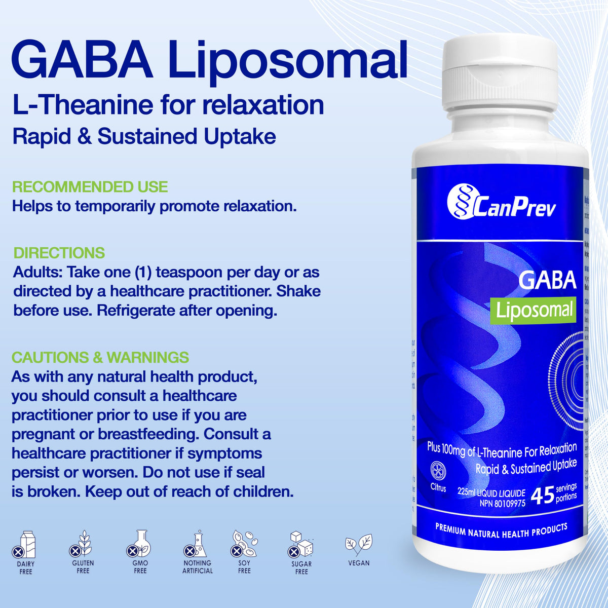 CanPrev Liposomal GABA Supplement, GABA & L-Theanine, Citrus, 45 Servings