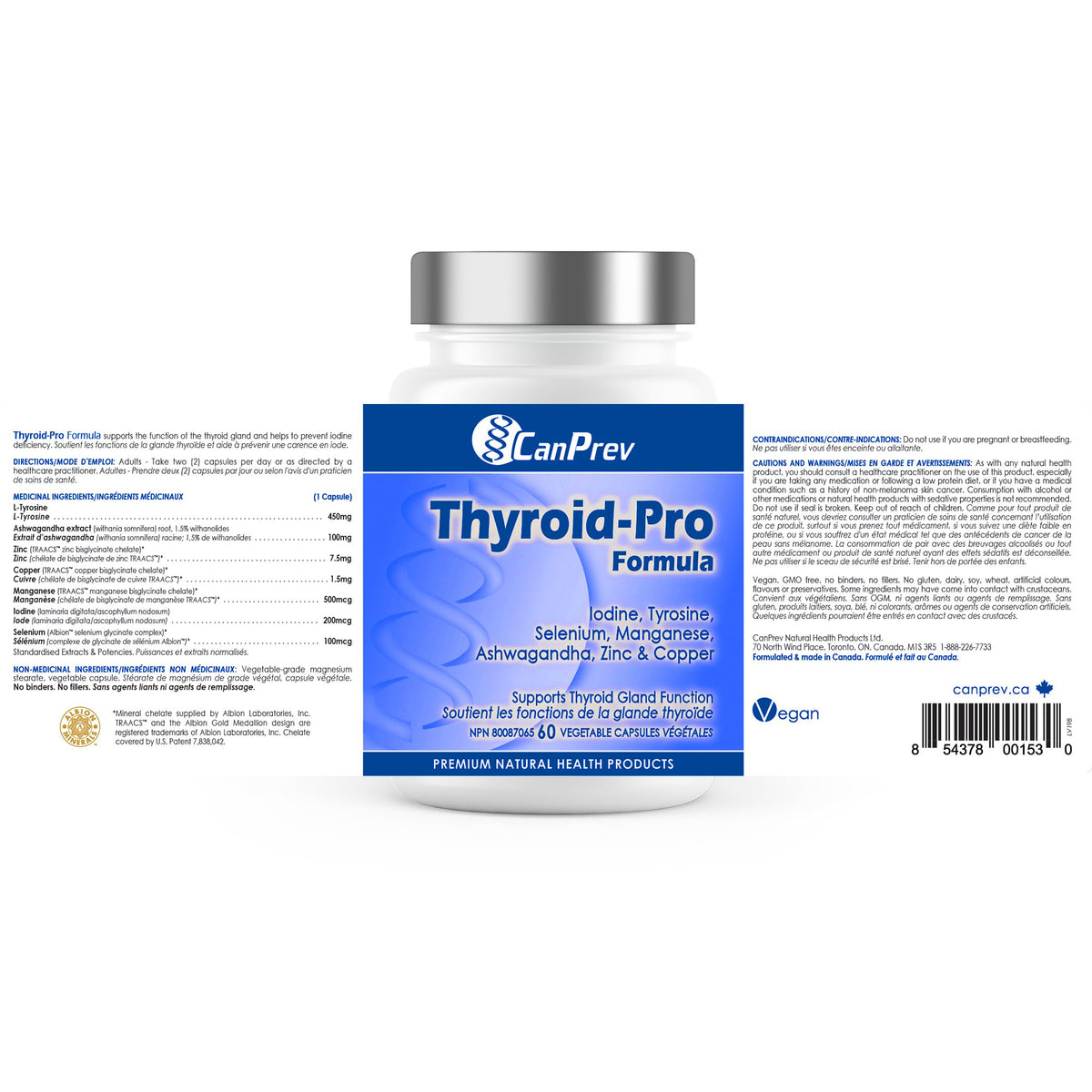 CanPrev Thyroid-Pro Formula, Ashwagandha & Zinc, 60 Capsules, 30-Day Supply