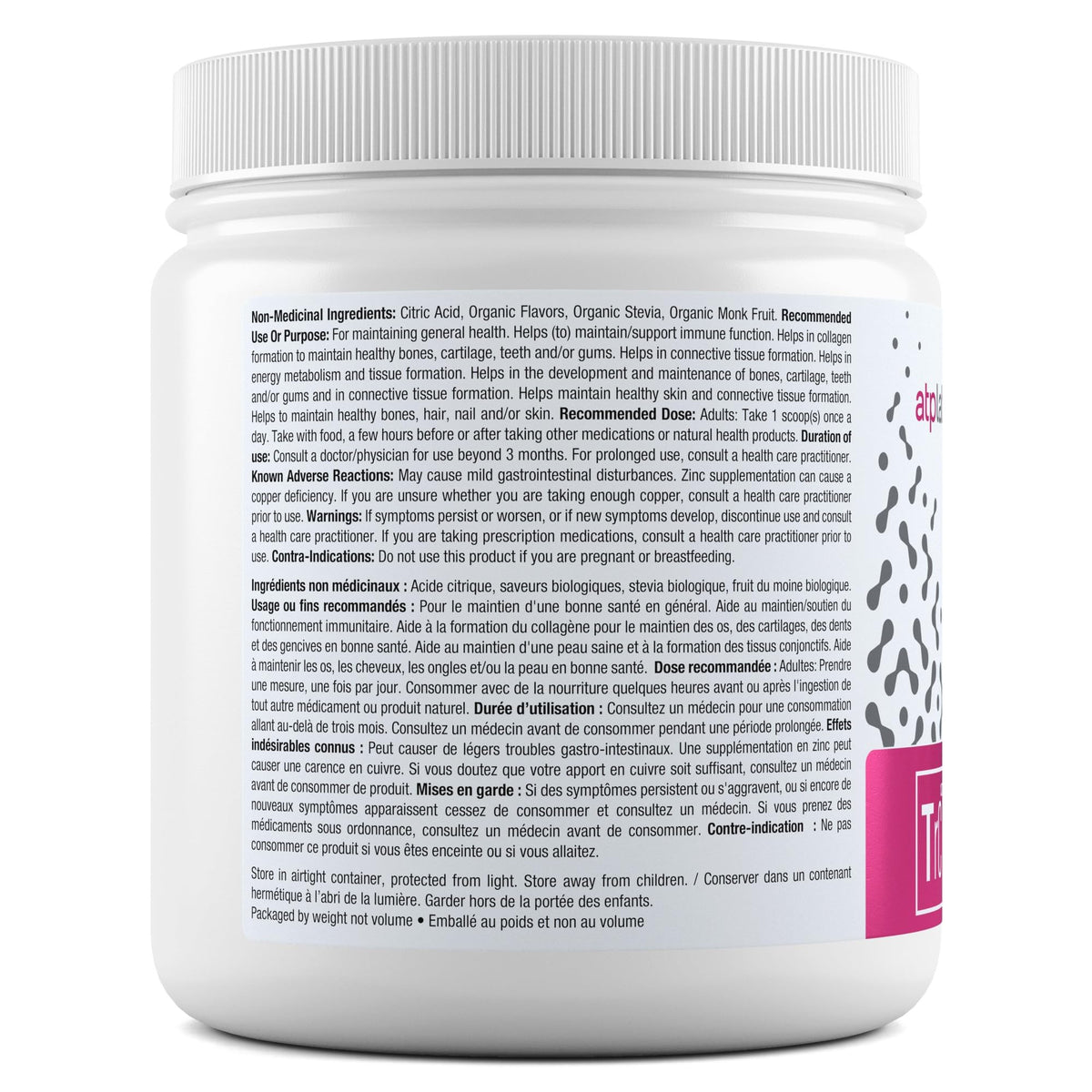 atplab Total Radiance Collagen Powder, 9g Bovine Collagen, Raspberry, 360g