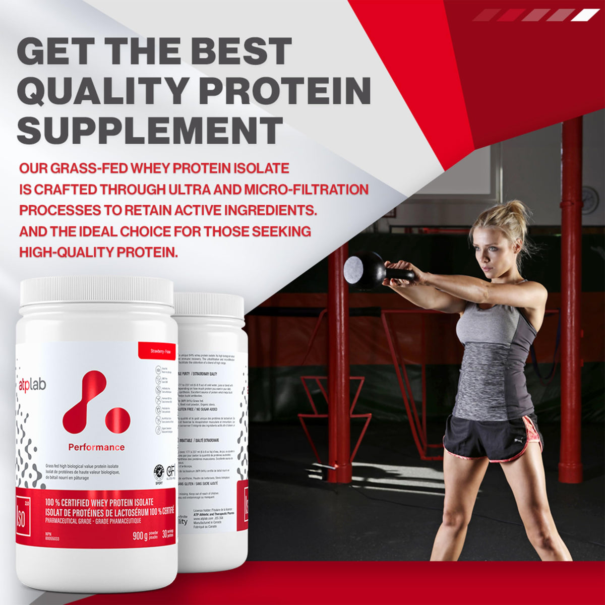 atplab Whey Protein Isolate Powder, Non-GMO, Strawberry, 900g, 30 Servings