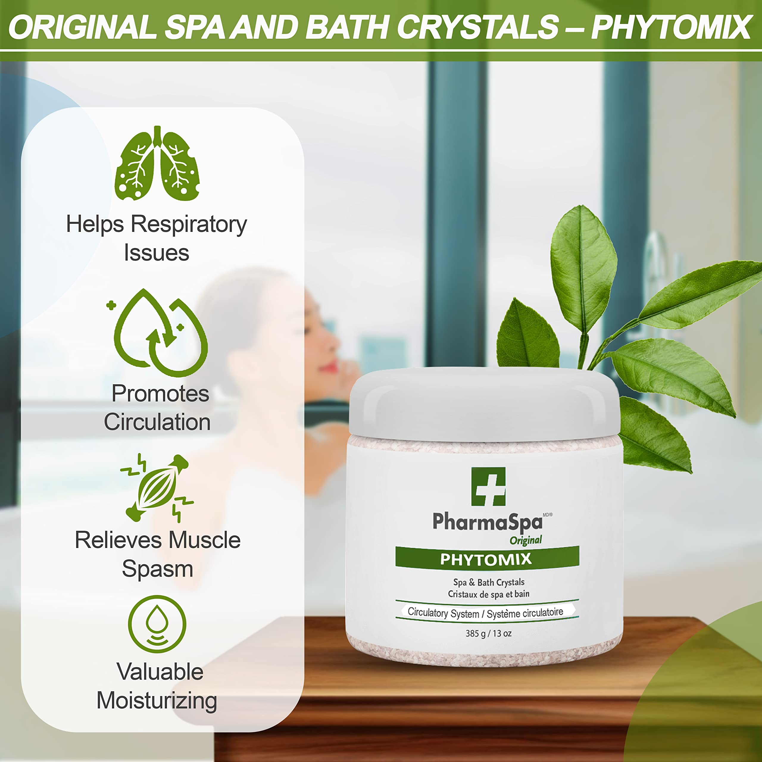 Pharmaspa Original : Cristaux de spa et de bain aux extraits entièrement naturels – 385 g/13 oz – Sel de bain d'Epsom pour l'aromathérapie et la relaxation dans les spas – Sans gluten, sans parabènes, sans cruauté