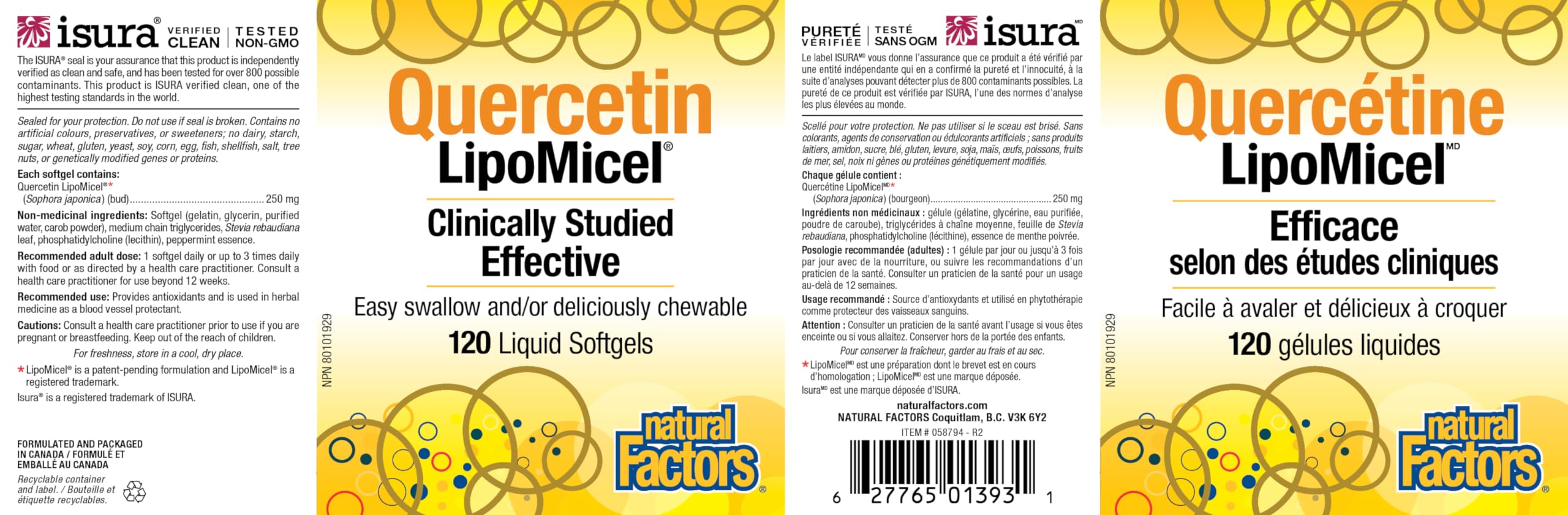 Natural Factors Quercetin Supplement LipoMicel, 120 Liquid Softgels, 250 mg per Liquid Softgel, Source of Antioxidants, Easy to Swallow, Proudly Canadian