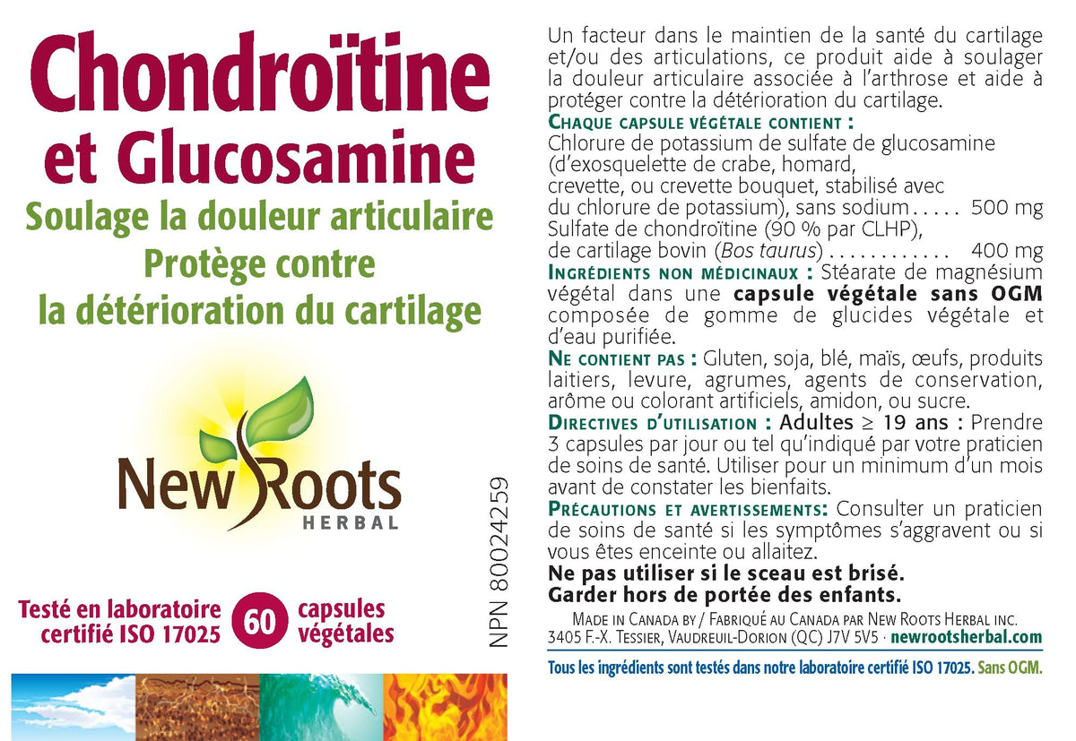 New Roots Herbal - Chondroitin and Glucosamine 120 Capsules, 40-Day Supply, Supports Joint Comfort, Flexibility and Mobility, Encourages Cartilage Function & Smooth Movement, Gluten, Soy & Dairy-Free"