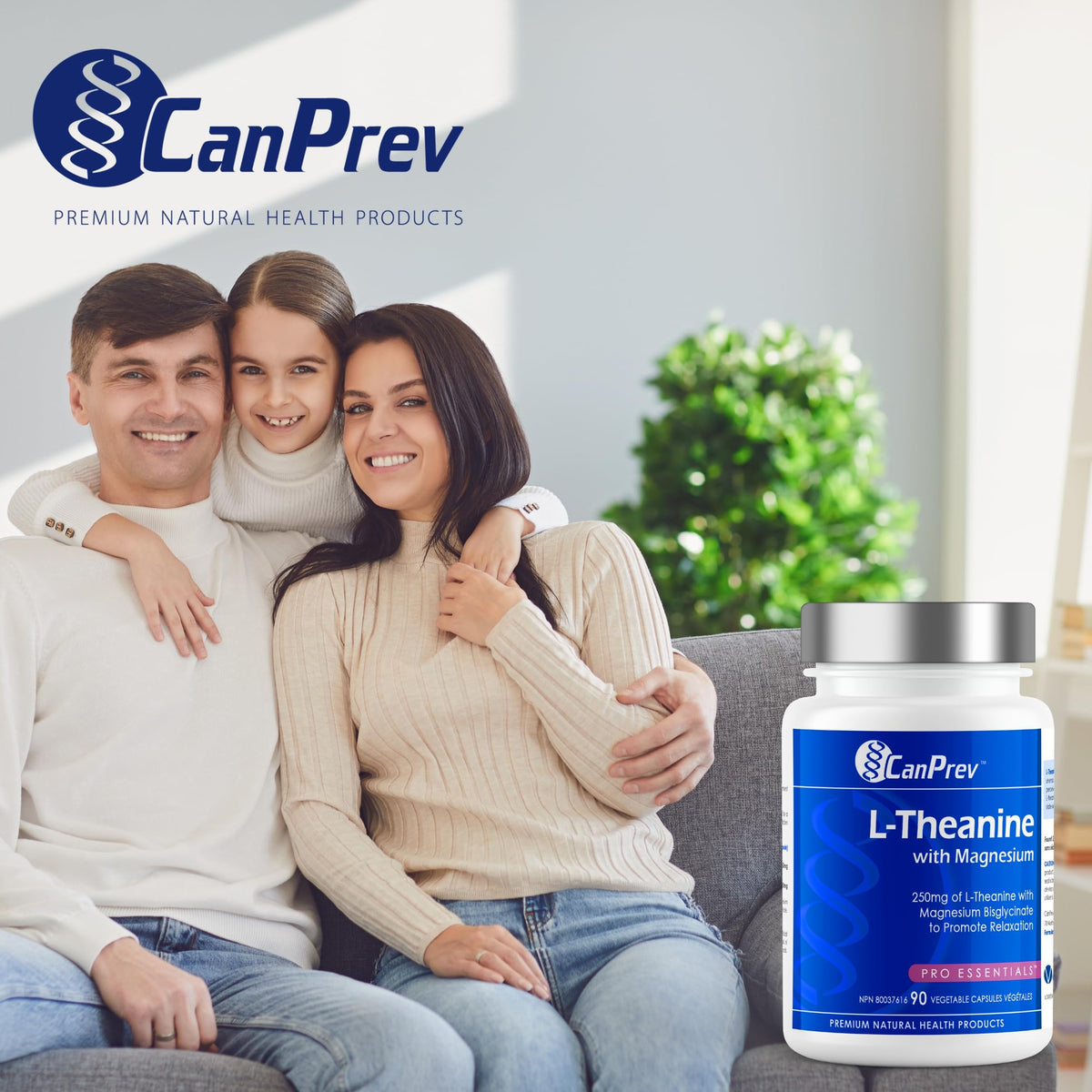 CanPrev L-Theanine with Magnesium, Vegan, 250 mg L-Theanine, 90 Capsules