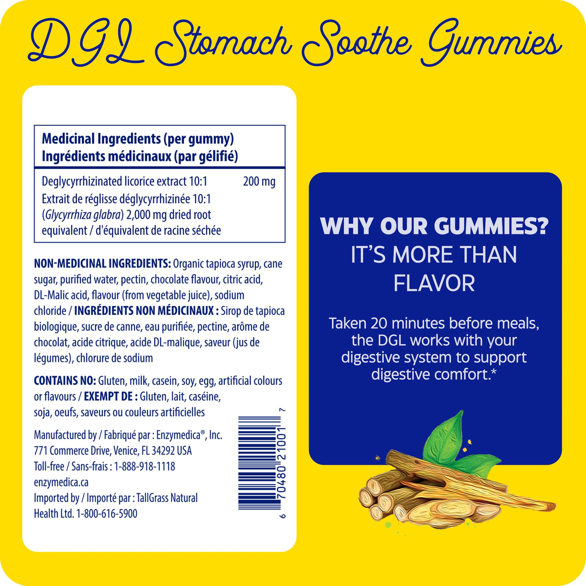 Enzymedica DGL Stomach Soothe Gummies, 74 Count, 37-Day Supply, German Chocolate Flavour, Vegan Digestive Support with Deglycyrrhizinated Licorice, Gentle Stomach Comfort & Wellness, Dairy & Soy Free
