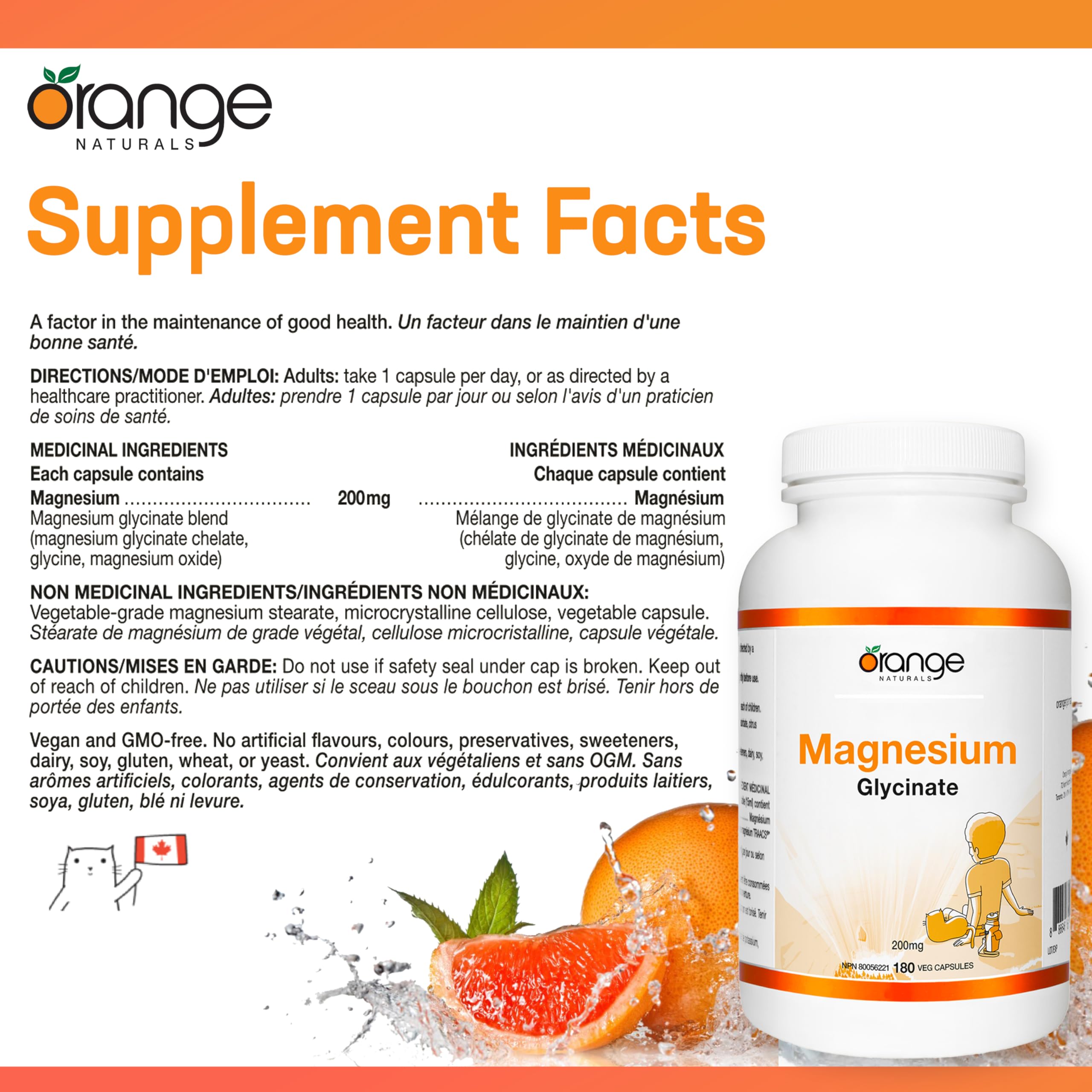 Orange Naturals Magnésium Glycinate 200mg