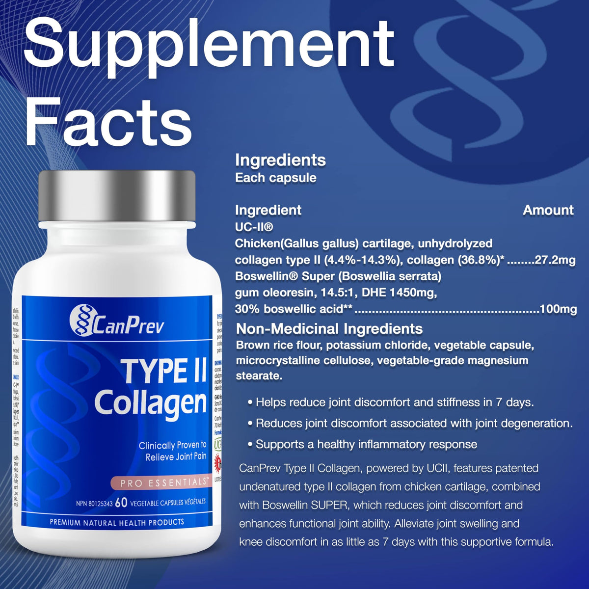 CanPrev Type 2 Collagen Capsules, Gluten Free, 60 Capsules, 60-Day Supply