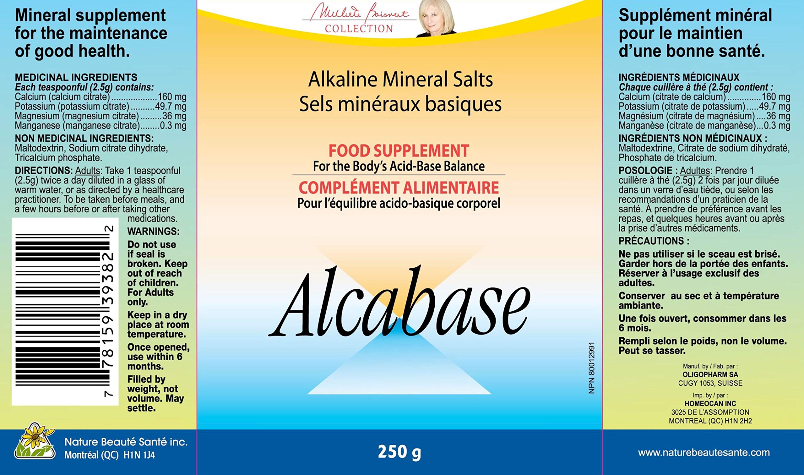 Homeocan Alcabase Alkaline Mineral Salts Powder 250g 100 Servings, Supports pH Balance & Vitality with Calcium, Magnesium & Potassium, Promotes Energy & Active Living, Clean & Easy-to-Mix, No PH Paper