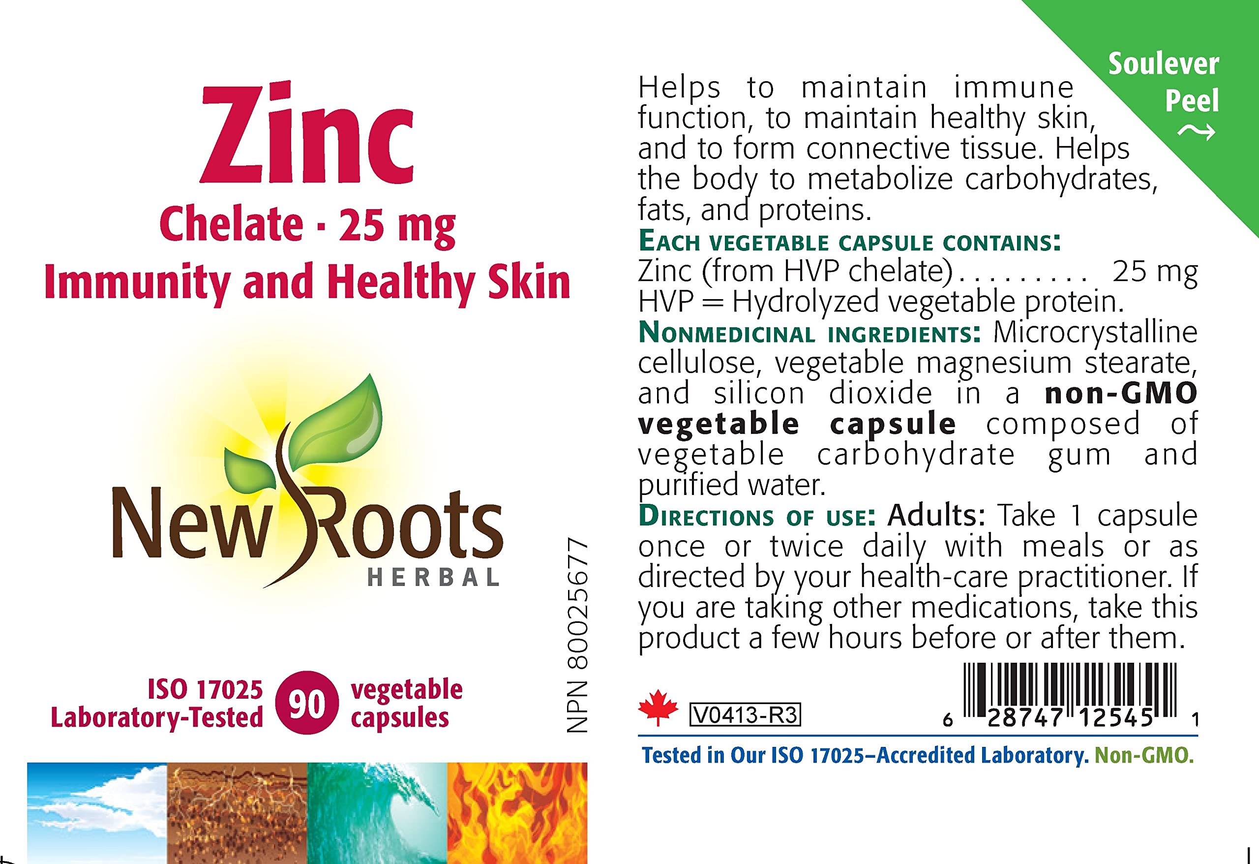 New Roots Herbal - Chélate de zinc 25 mg, 90 capsules végétales (approvisionnement de 90 jours) - Aide à maintenir la fonction immunitaire et le tissu conjonctif et favorise la santé de la peau - Zinc hautement absorbable - Sans OGM