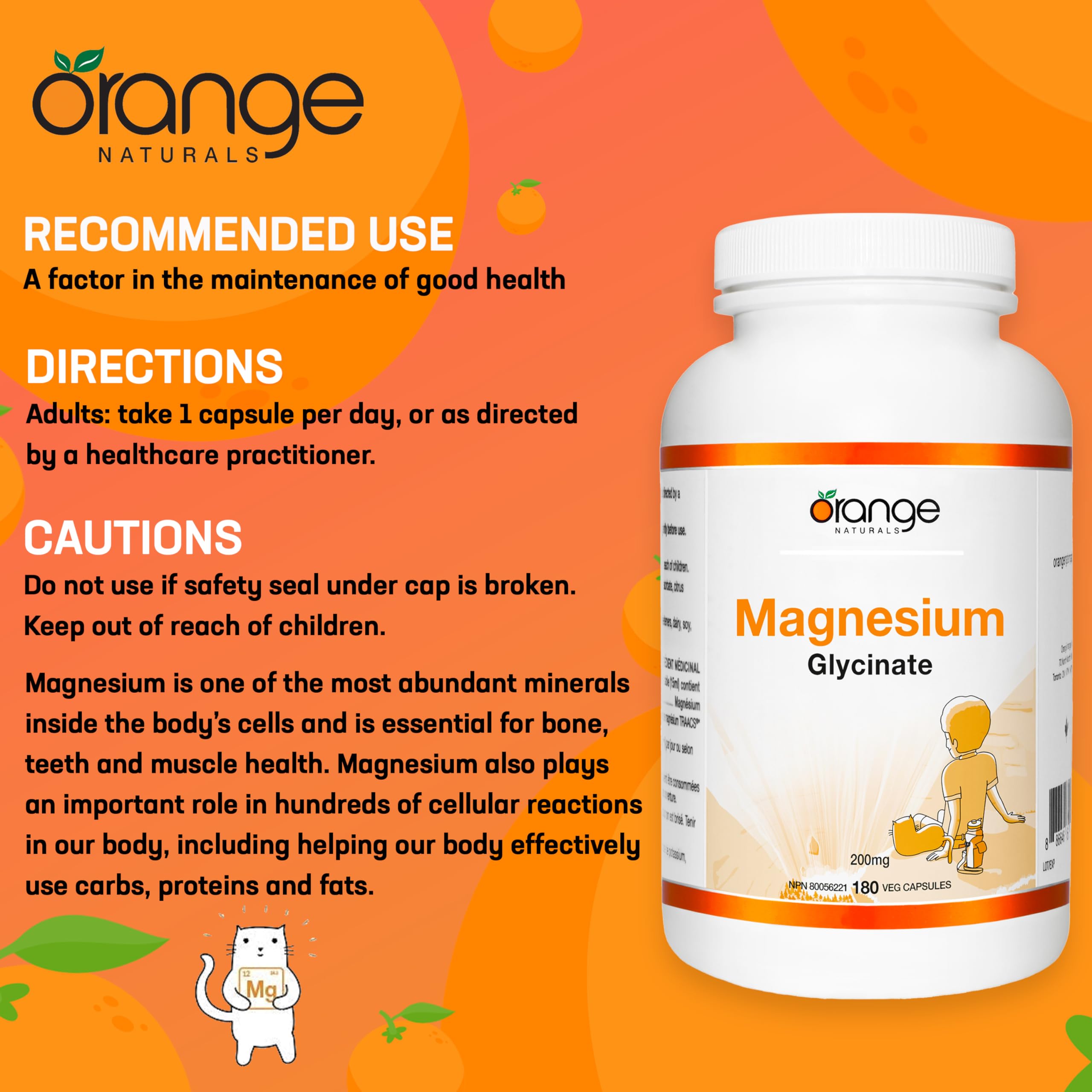 Orange Naturals Magnésium Glycinate 200mg