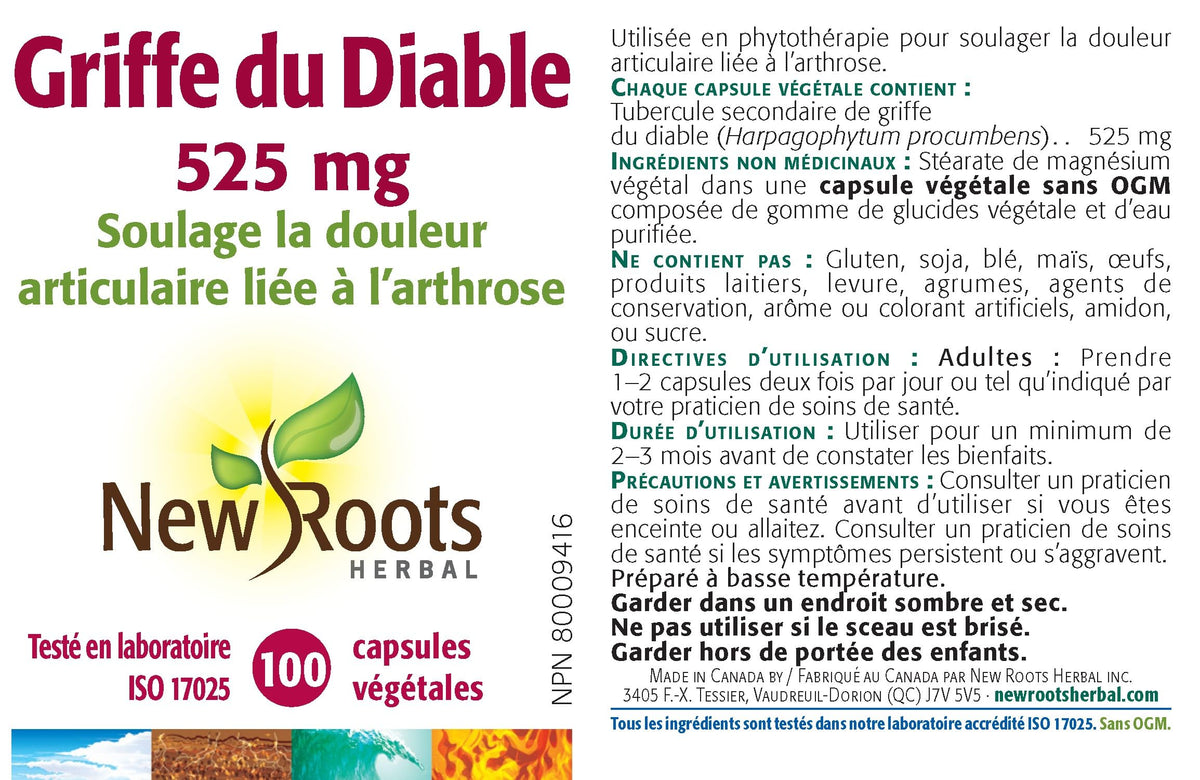 New Roots Herbal Devils Claw 525mg Capsules, Made in Canada, 50-Day Supply