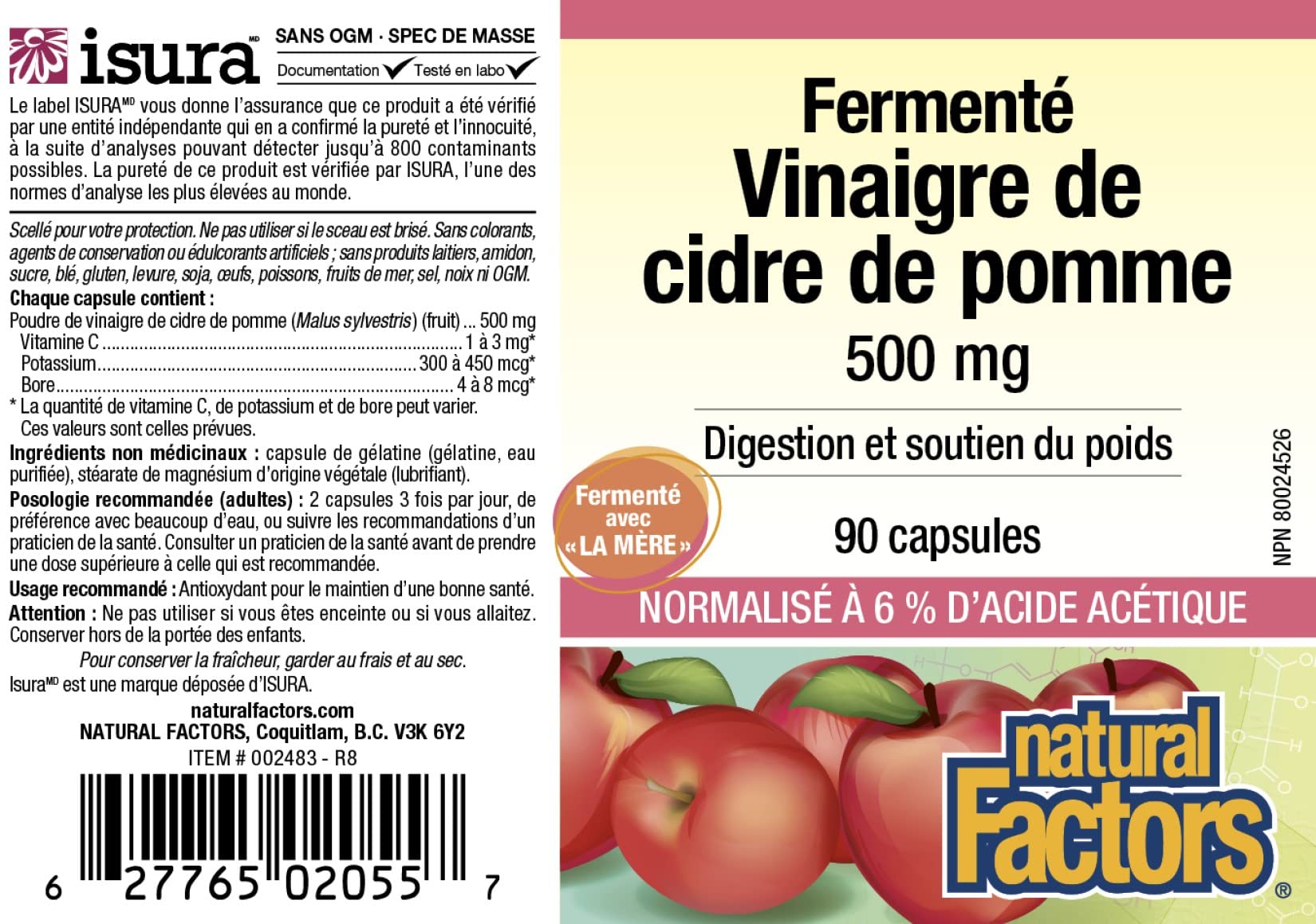 Natural Factors Apple Cider Vinegar - 90 capsules