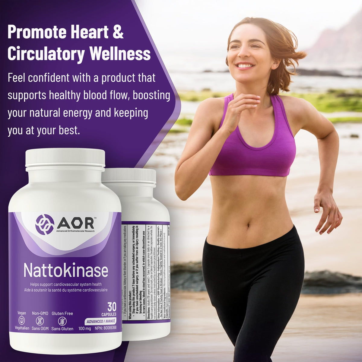AOR Nattokinase Supplement, 100 mg 2,000-2,800 FU, Gluten Free, 60 Caps