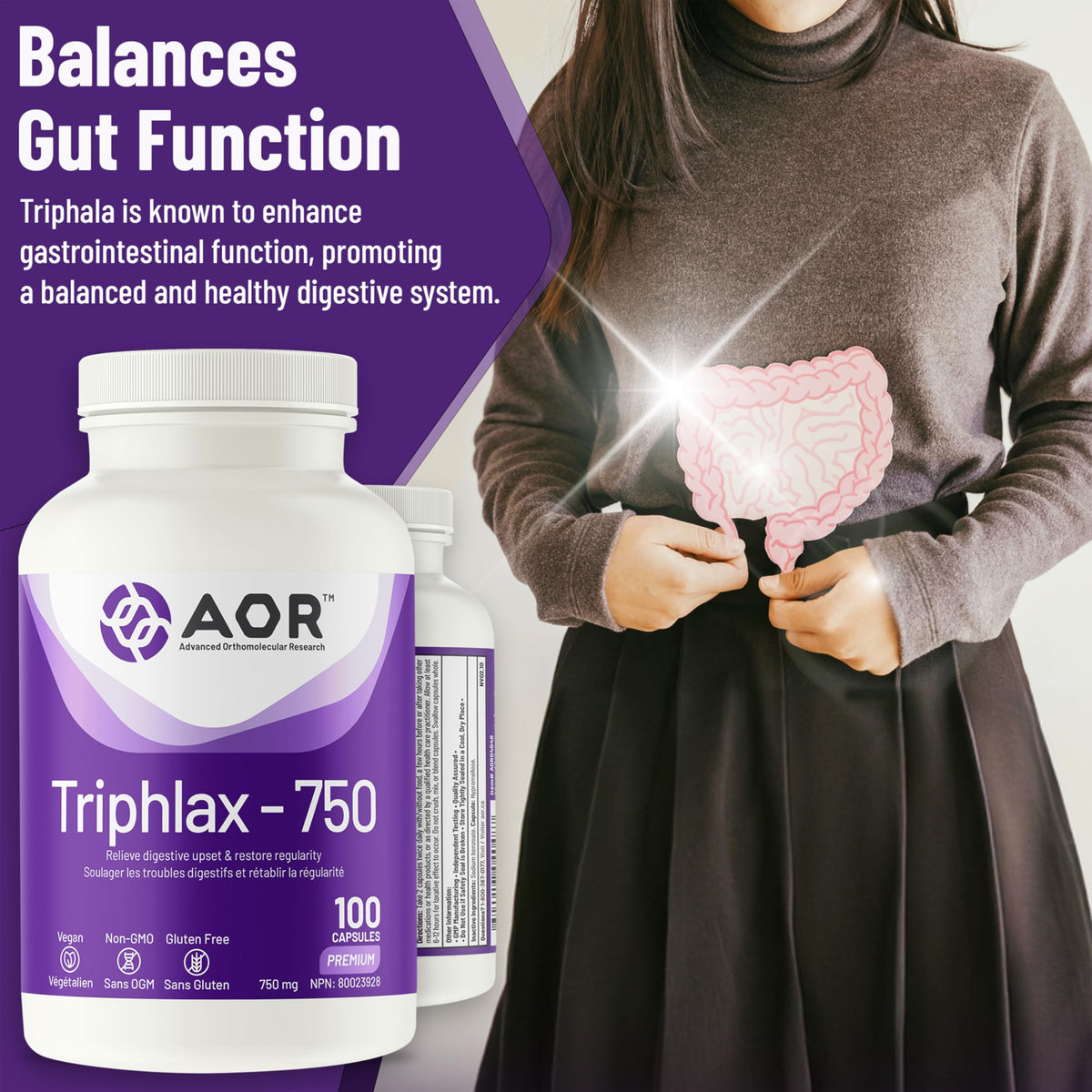 AOR Triphlax Triphala Capsules, Three Fruit Blend, Ayurvedic, 100 Capsules