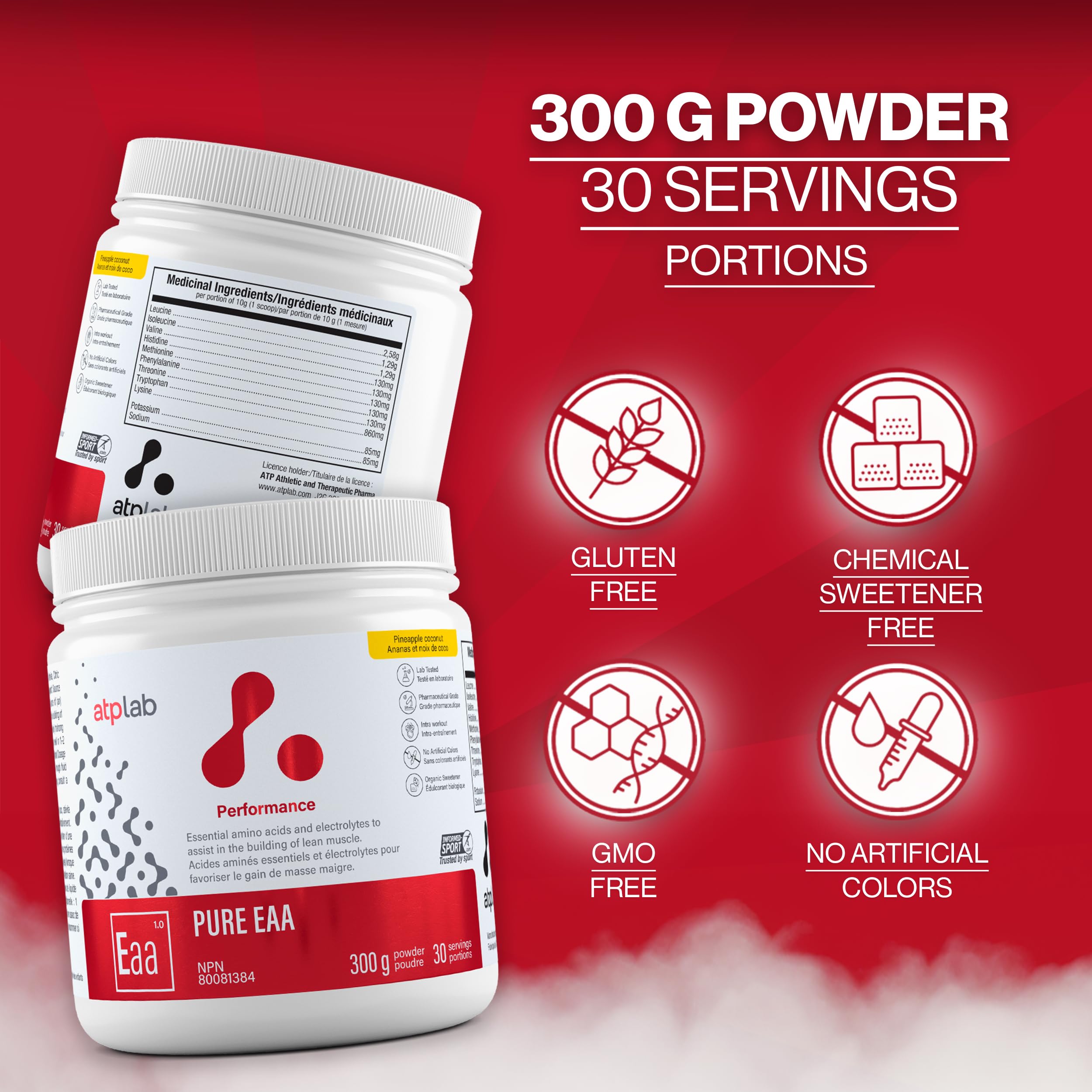 ATP LAB - Pure EAA en Poudre 300g (Saveur Framboise) - Supplément EAA - Poudre d'Acides Aminés Essentiels - Développement Musculaire - Récupération Musculaire
