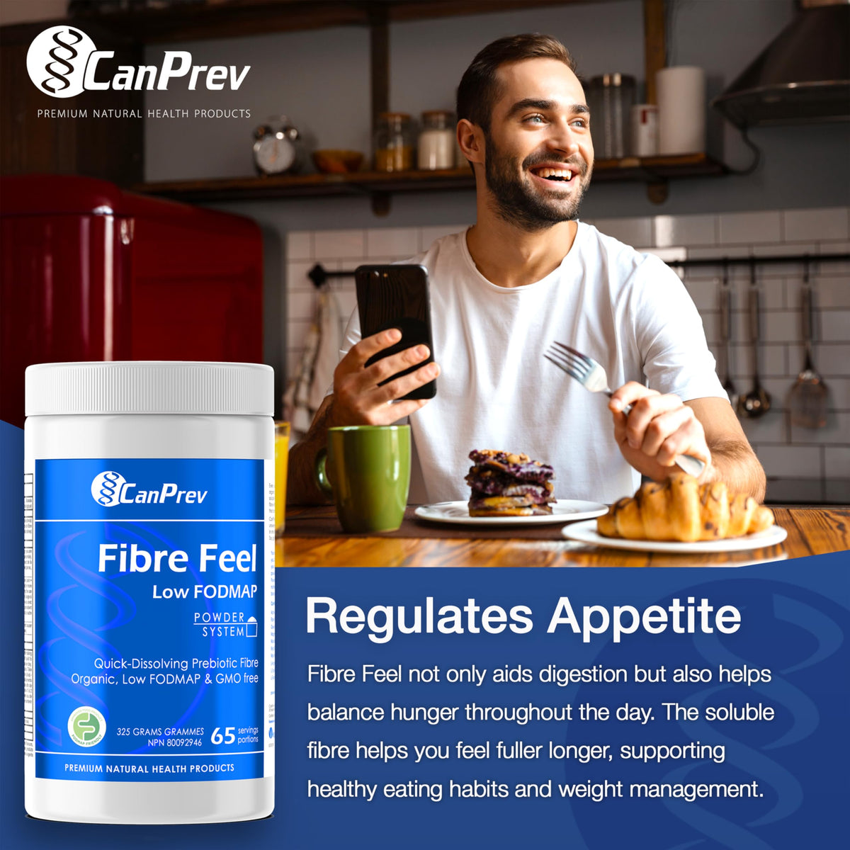 CanPrev Organic Fibre Feel Powder, 5g Acacia Fibre, Quick-Dissolving, 325g