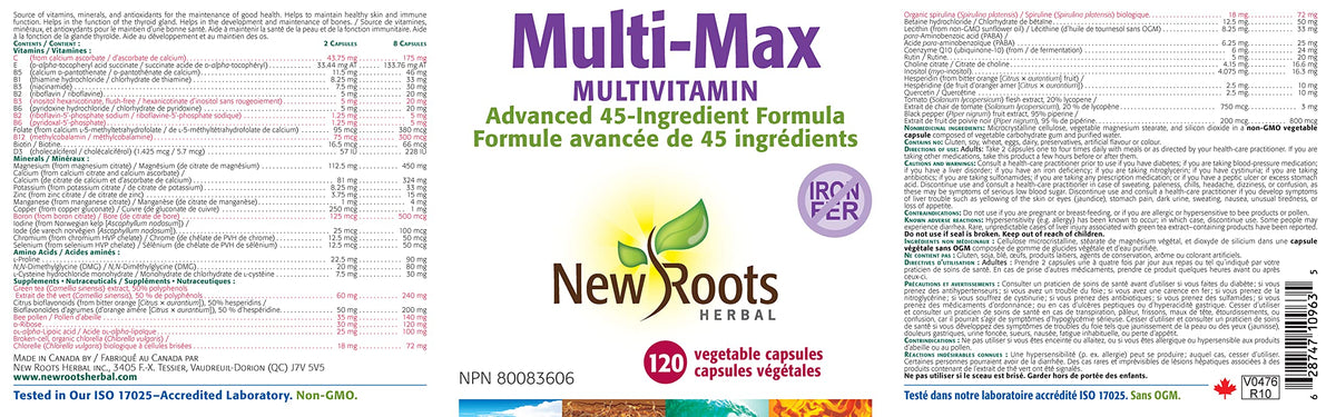 New Roots Herbal Multi-Max Multivitamin, Gluten Free, 60 Day Supply