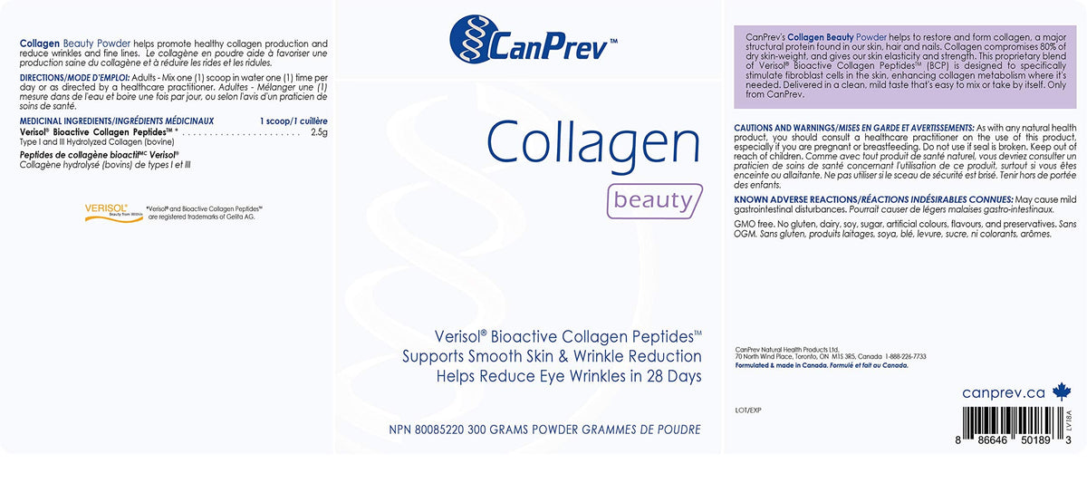 CanPrev Collagen Beauty Powder, Hydrolyzed Peptides, For Adults, 300g