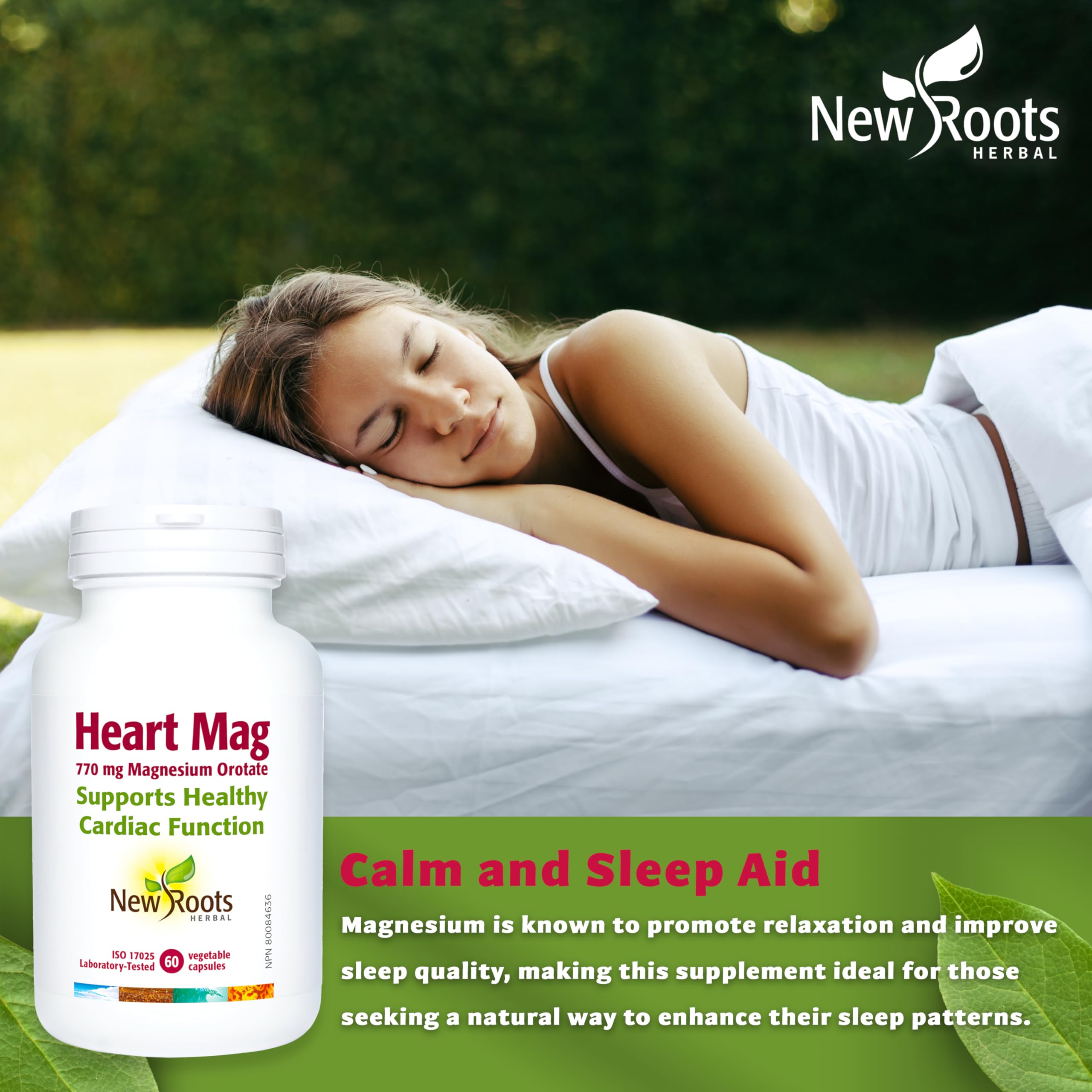 New Roots Herbal - Heart Mag, 60 capsules - Orotate de magnésium 770 mg pour la fonction cardiaque, favorise le maintien d'une fonction musculaire saine, l'équilibre électrolytique, la santé des os et des dents.