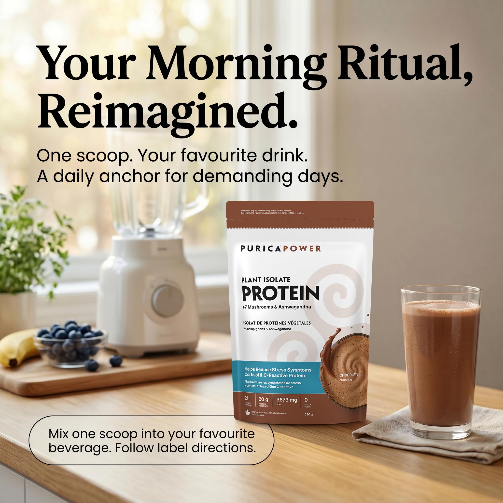 PURICA Plant Isolate Protein +7 Mushrooms & Ashwagandha Powder