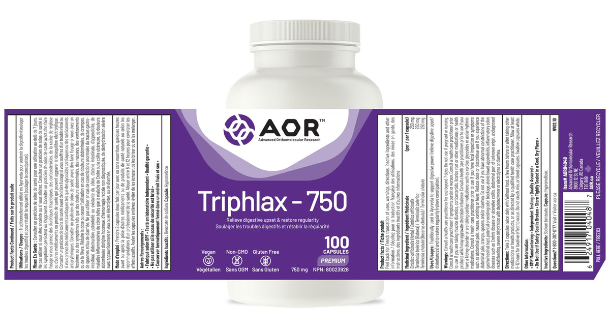 AOR Triphlax Triphala Capsules, Three Fruit Blend, Ayurvedic, 100 Capsules