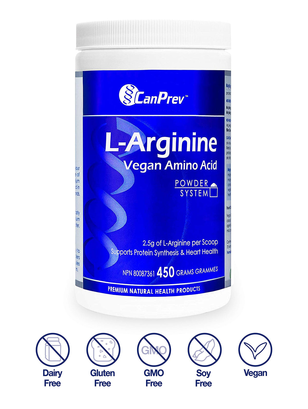 CanPrev L-Arginine Powder, Single Ingredient, Vegan, Made in Canada, 450 g